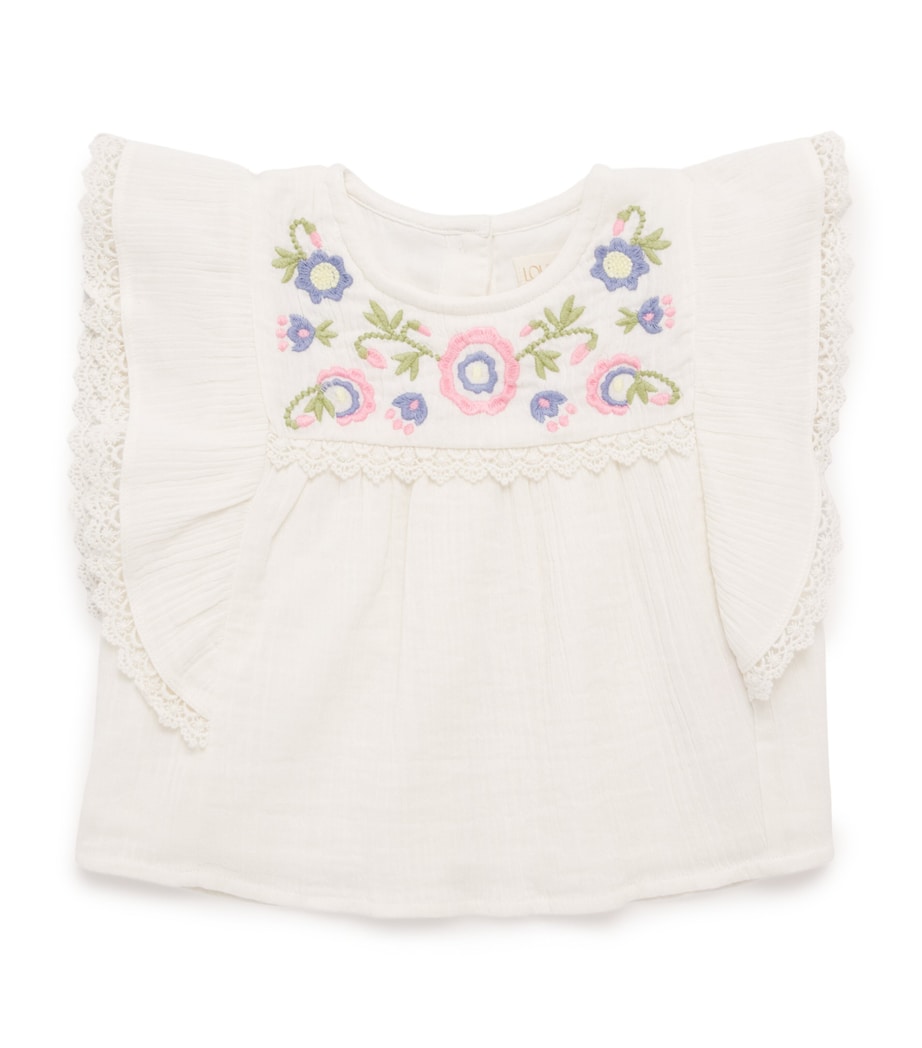 Louise Misha Cotton Embroidered Malya Blouse (6-24 Months) White Image 1