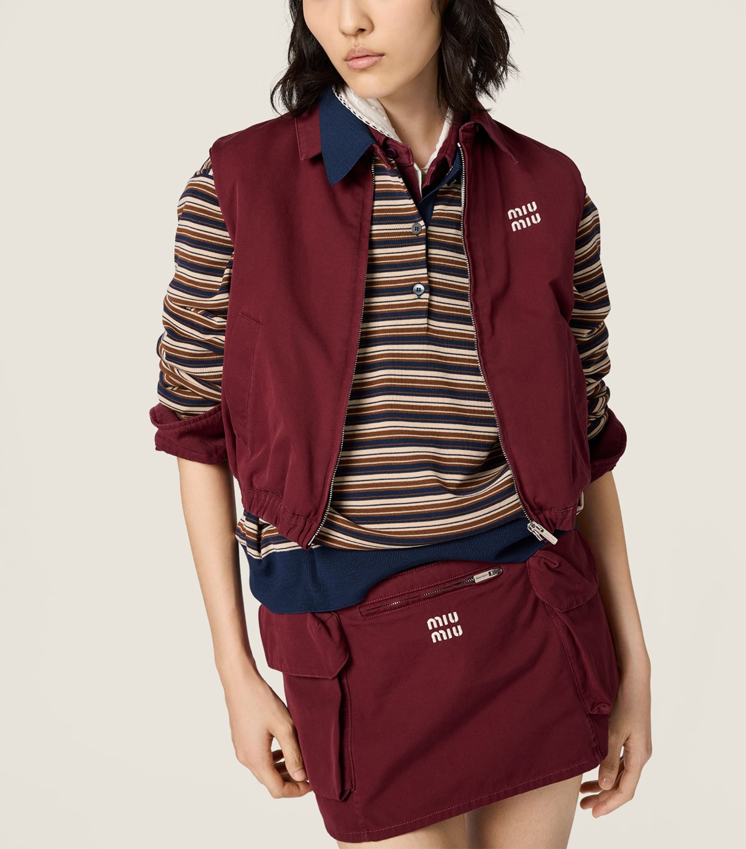 Miu Miu Womens WASHED POPLIN VEST. Burgundy Image 4
