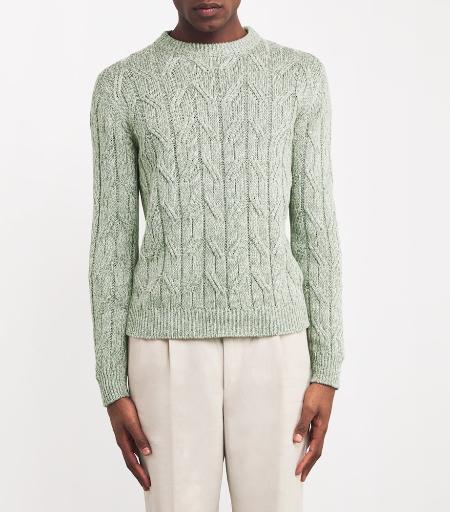 Cashmere-Silk-Blend Cable-Knit Sweater E37 SAGE Image 3