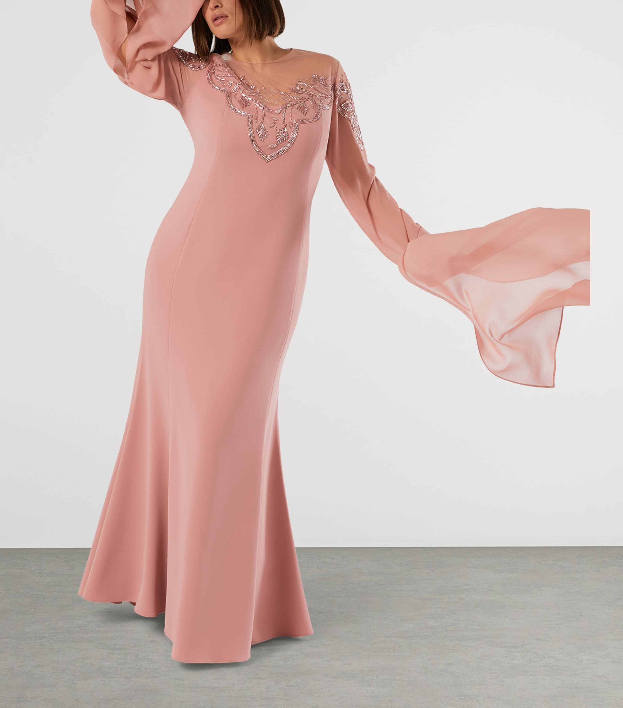 Marina Rinaldi Womens Silk Embroidered Maxi Dress Antique Rose Image 2
