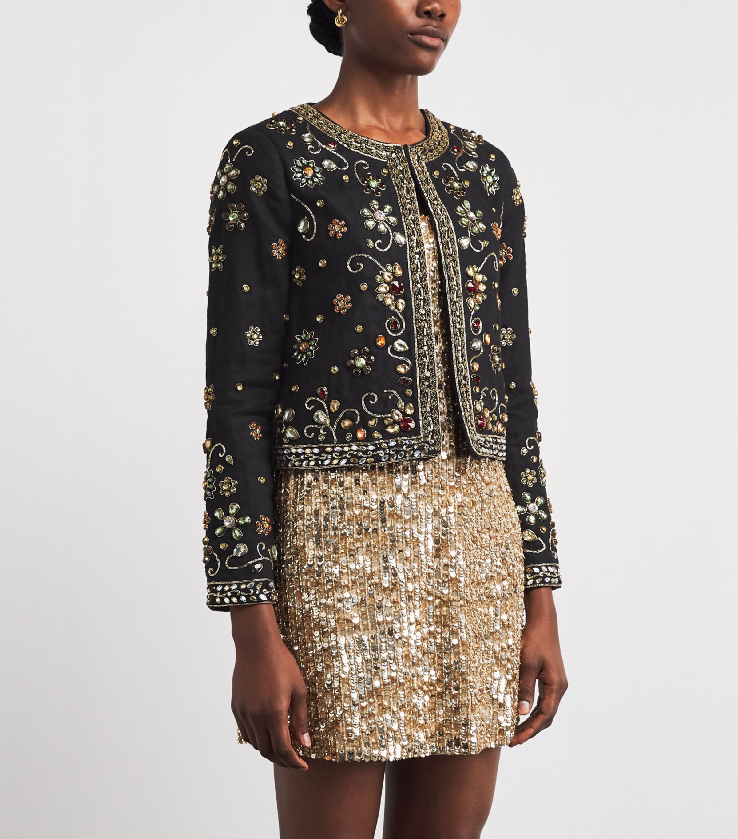 Alice+Olivia Womens Linen Embellished Kidman Jacket Black/multi Image 4