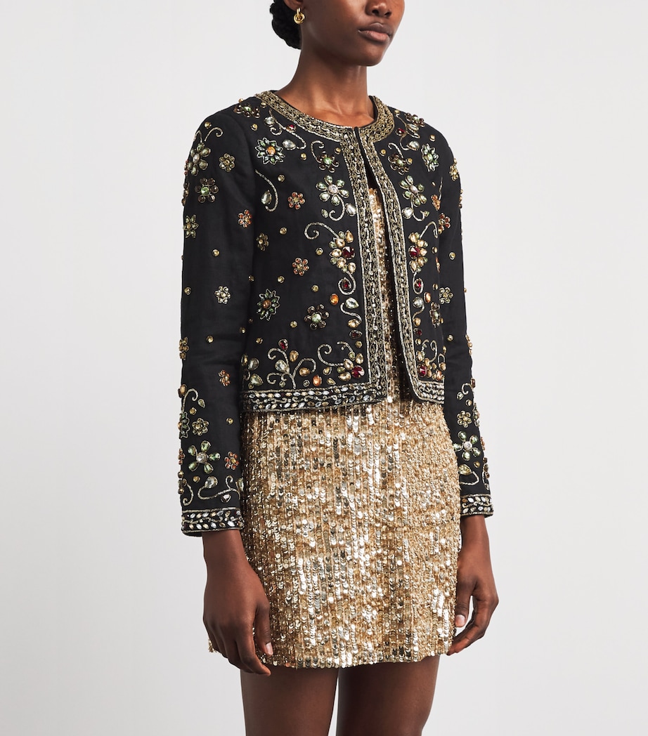 Alice+Olivia Womens Linen Embellished Kidman Jacket Black/multi Image 4