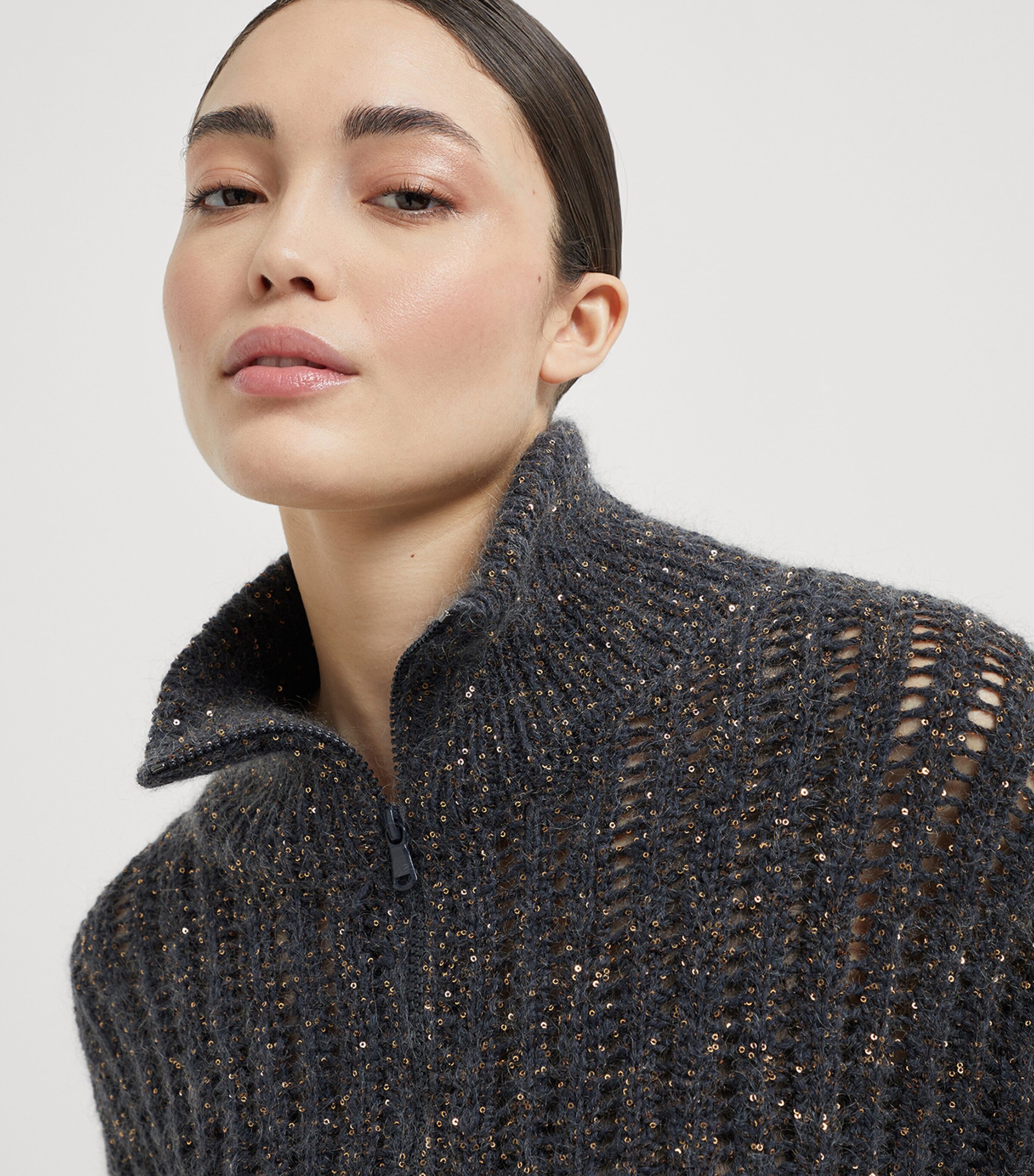 Sequin-Embellished High-Neck Cardigan CUC63 Image 6