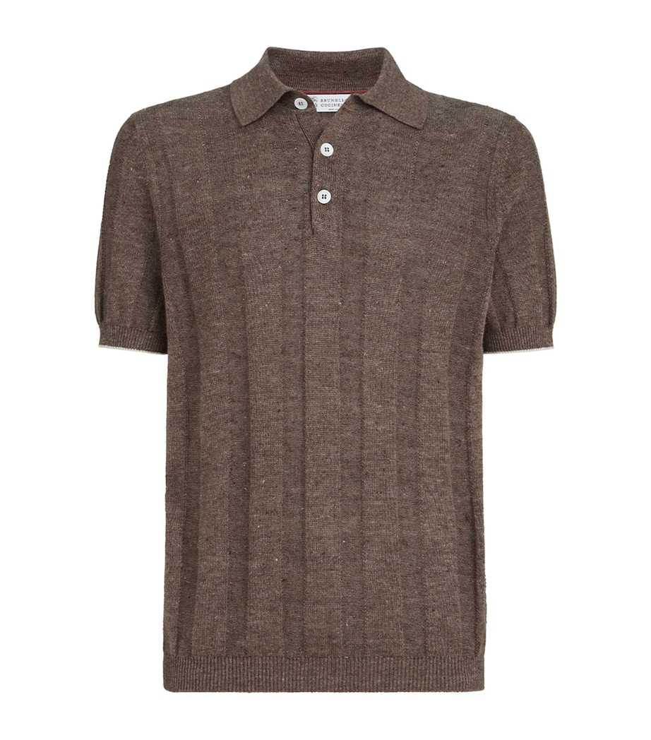 Brunello Cucinelli Mens Linen-Cotton Rib-Knit Polo Shirt Image 1