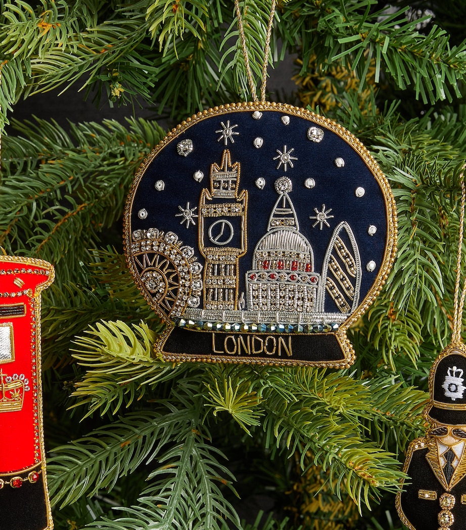 London Snowglobe Christmas Flat Tree Decoration NAVY/GOLD Image 2