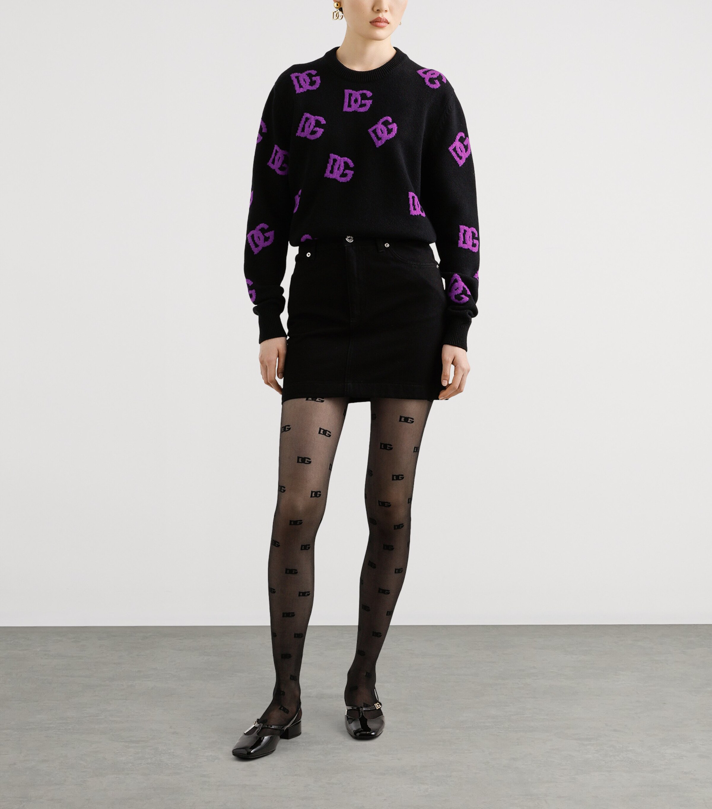 Virgin Wool DG Millennials Sweater N9867-NERO/VIOLA Image 2