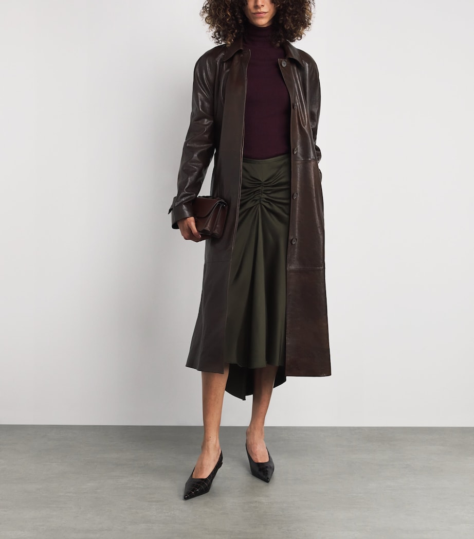 Satin Gathered Waist Midi Skirt 2706 DARK OLIVE Image 2