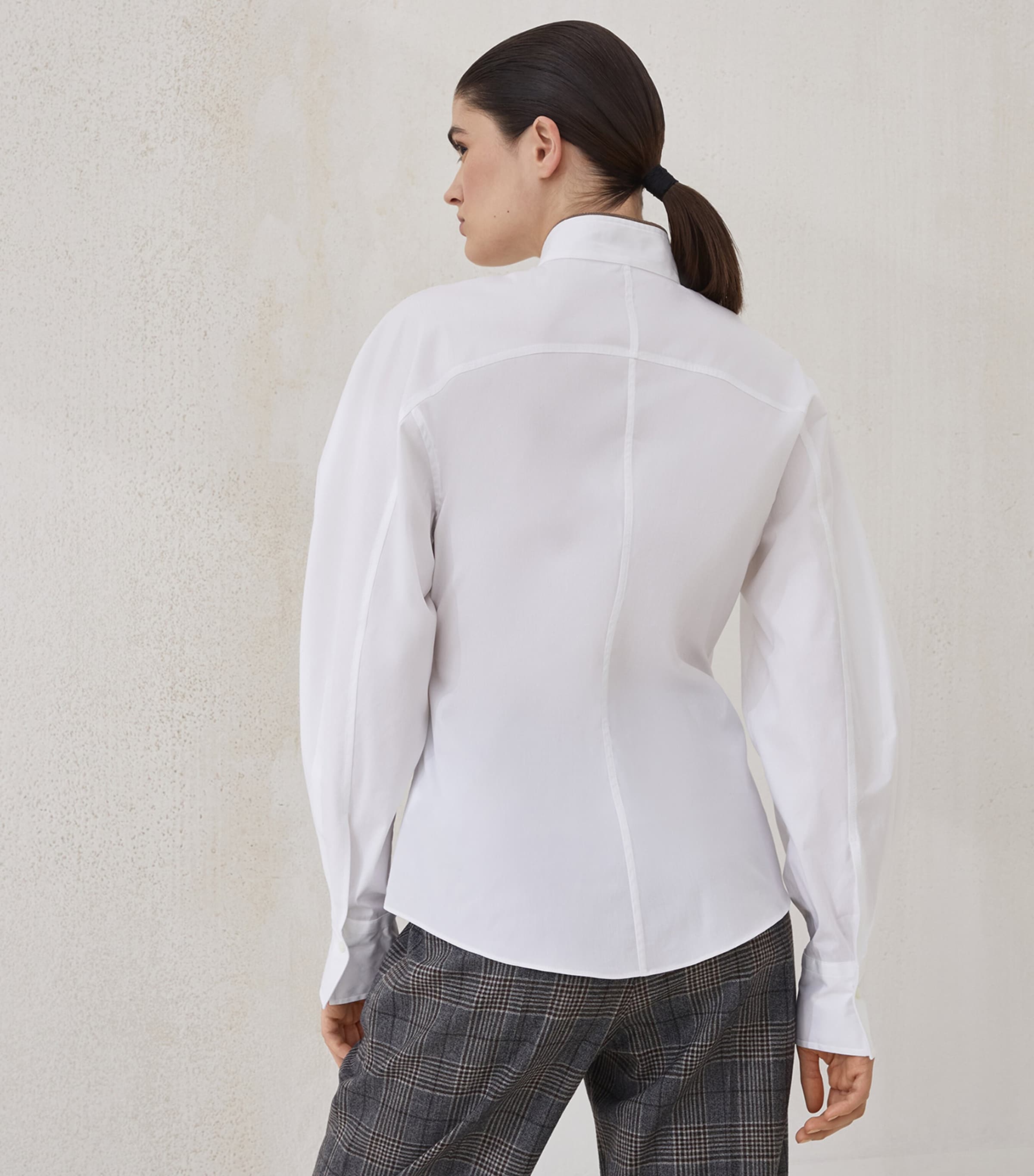 Cotton-Blend Balloon-Sleeve Shirt C159 Image 3