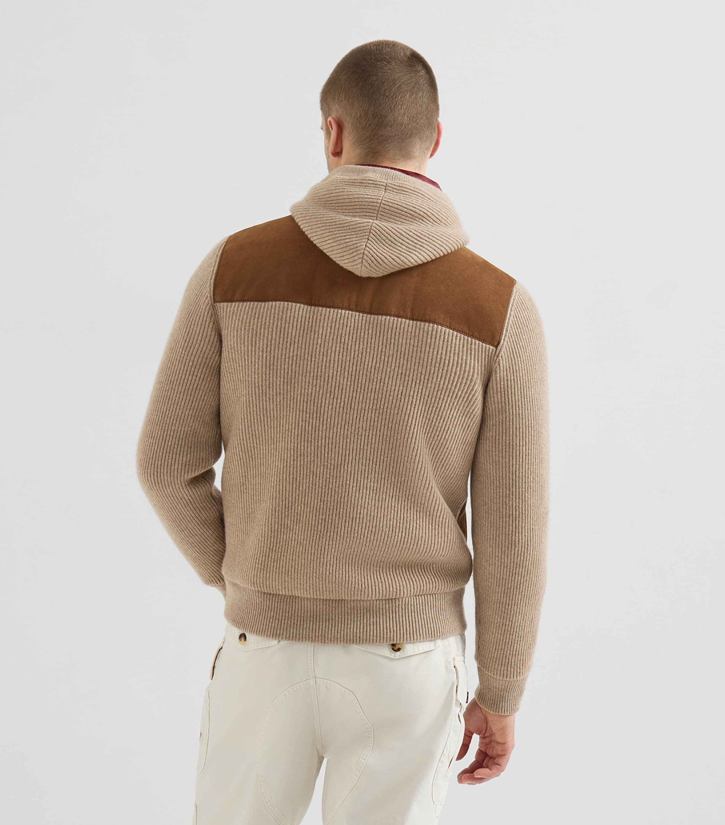 Brunello Cucinelli Mens Ribbed Suede-Panel Hooded Jacket Image 5