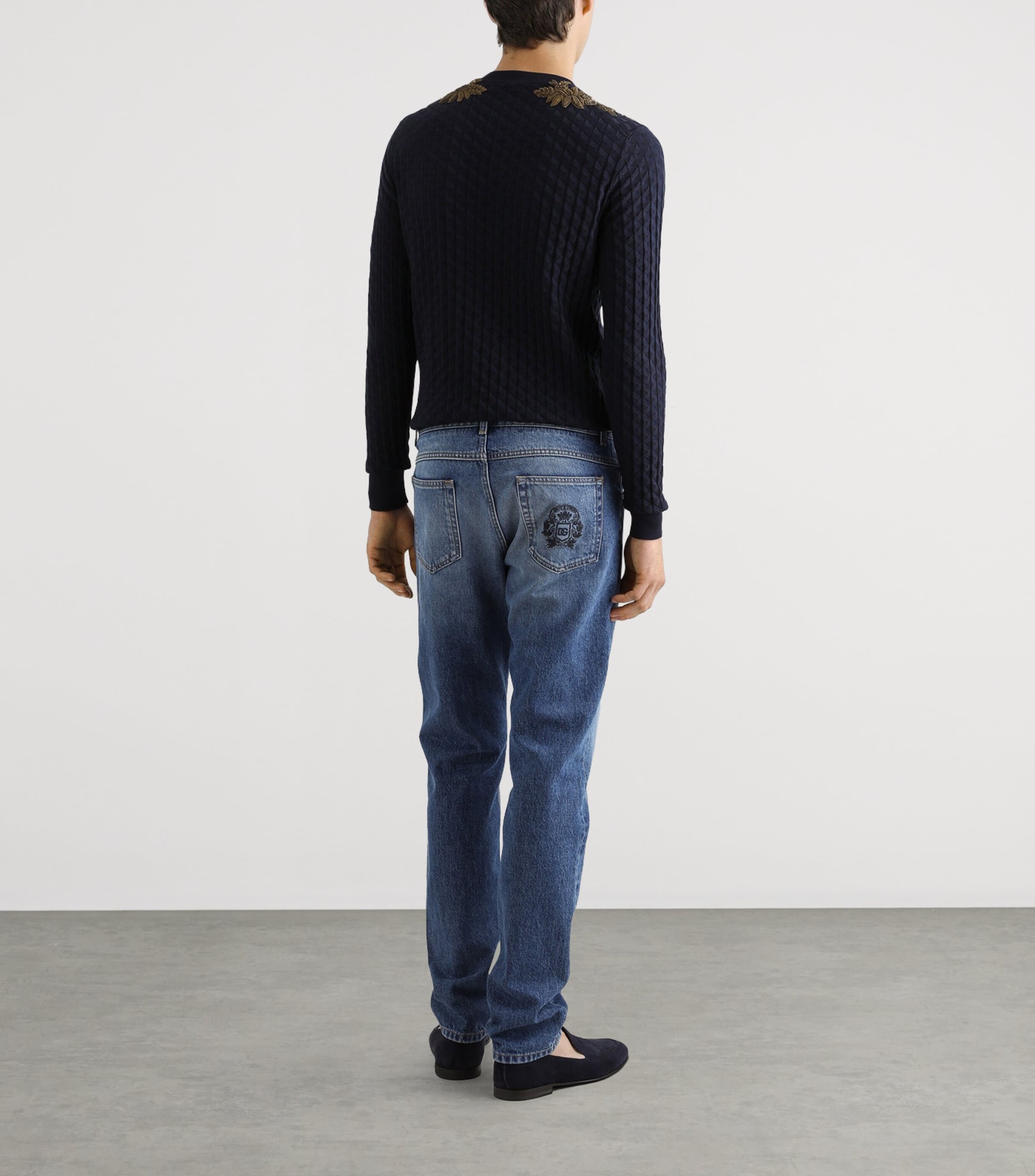 Dolce&Gabbana Mens Embroidered Silk Sweater Very Dark Blue Image 2
