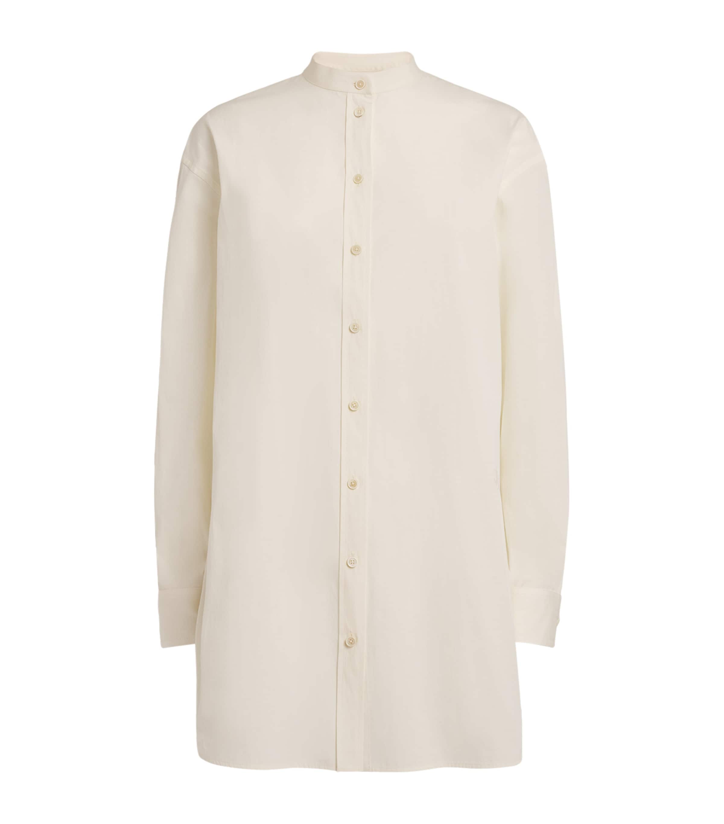 Jil Sander Cotton Collarless Shirt In White