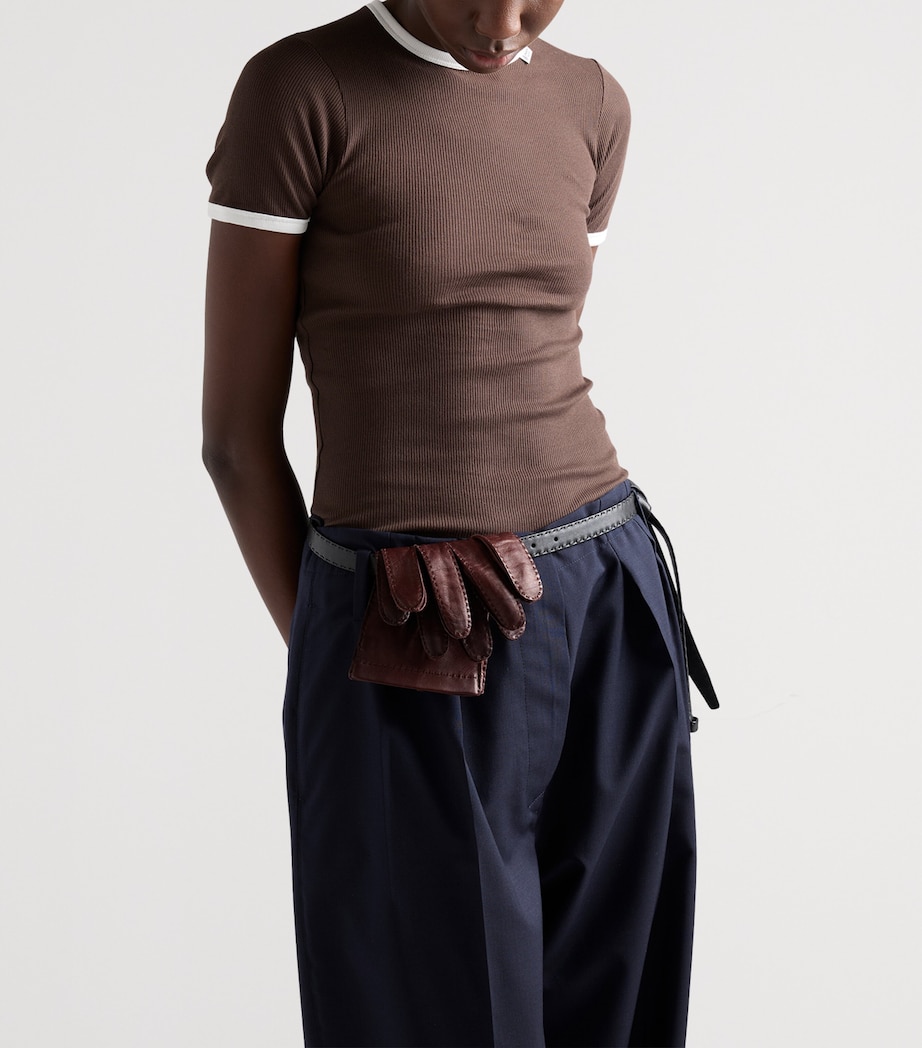 Prada Womens Contrast-Trim Ribbed T-Shirt Brown Image 4