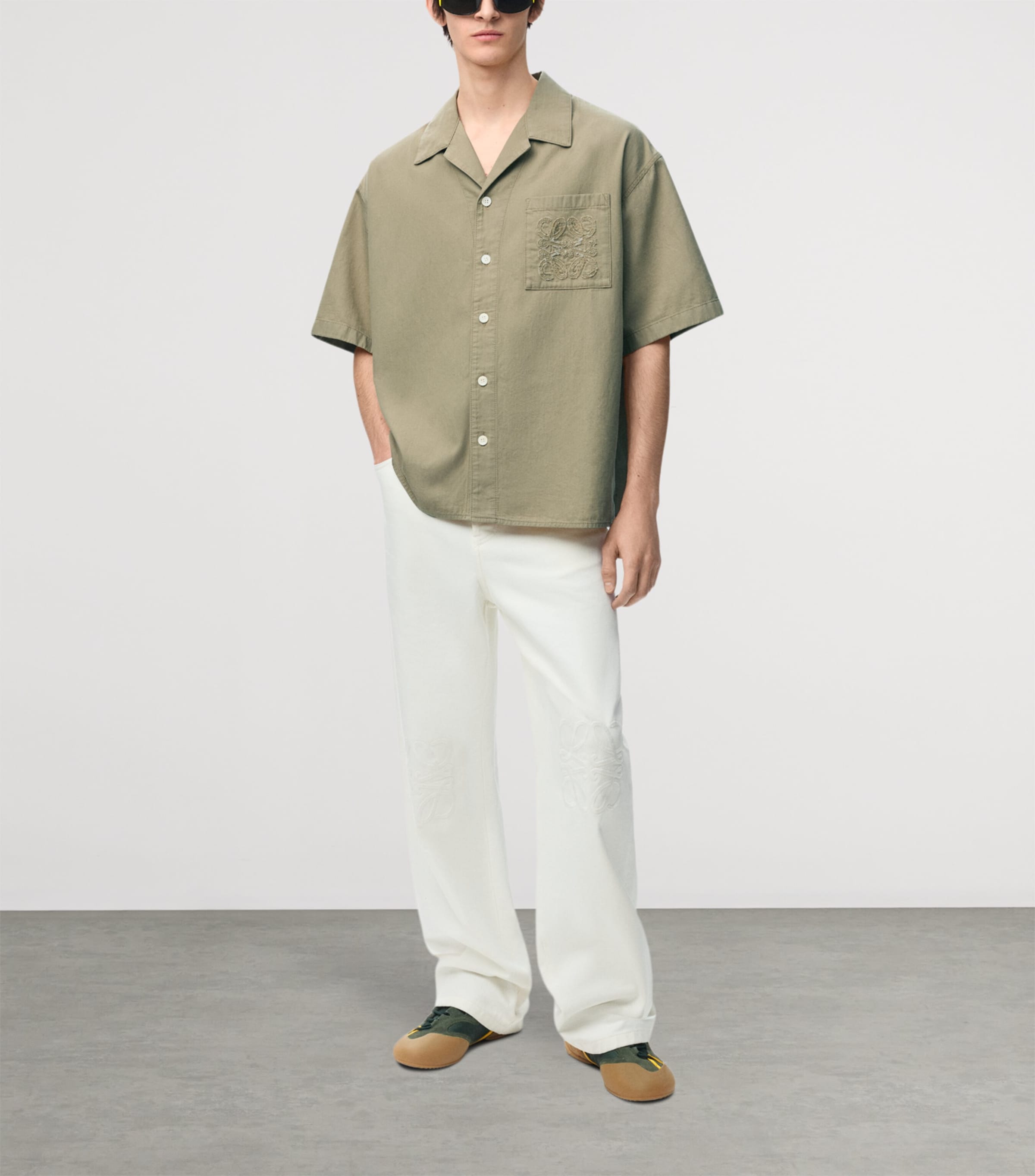 LOEWE Mens Cotton Anagram Shirt Beige Image 2