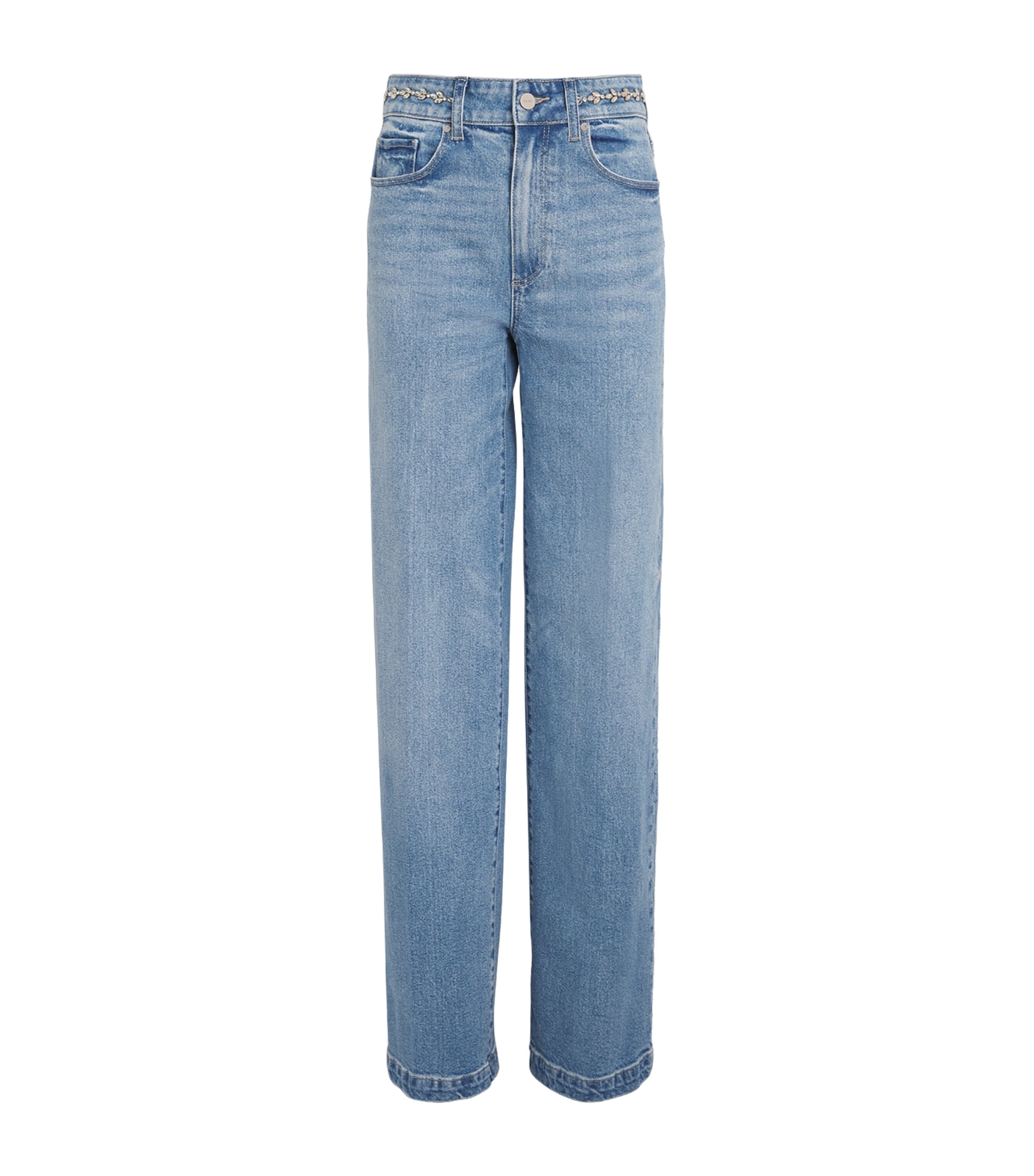 Paige Sasha High Rise Wide Leg Jeans In Sonali Embellished In Blue