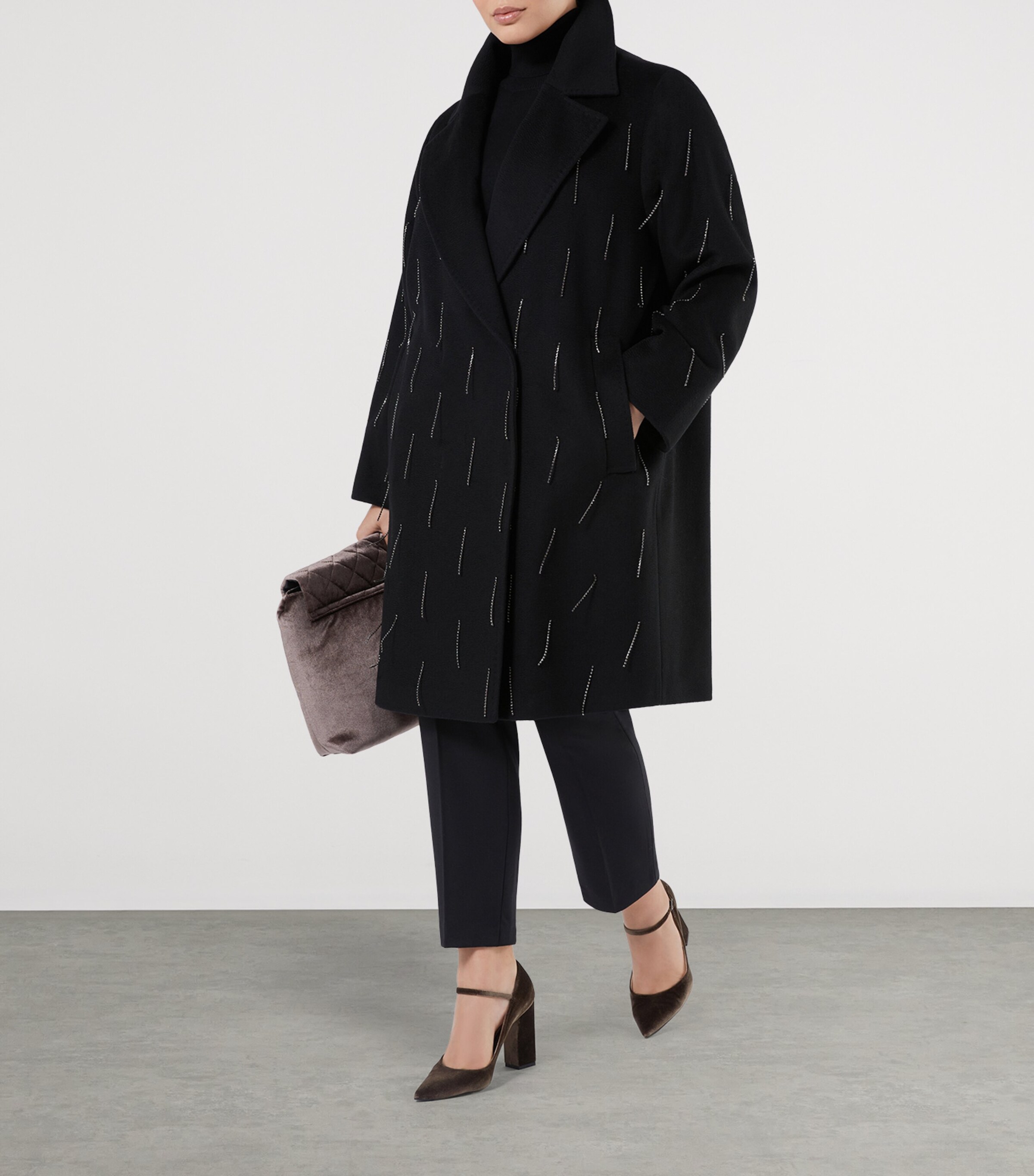 Virgin Wool Embellished Coat BLACK Image 4