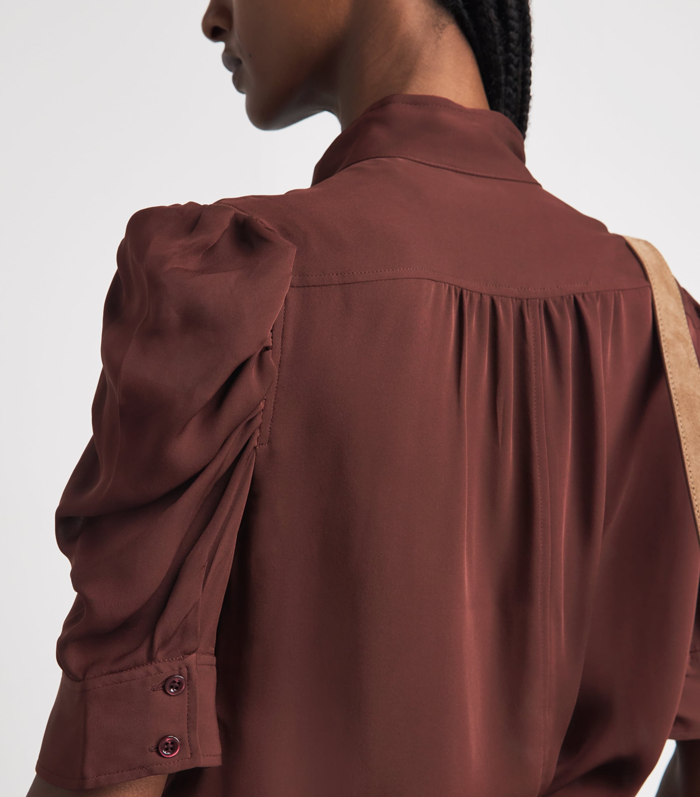 FRAME Womens Silk Puff-Sleeve Gillian Blouse Currant Image 3