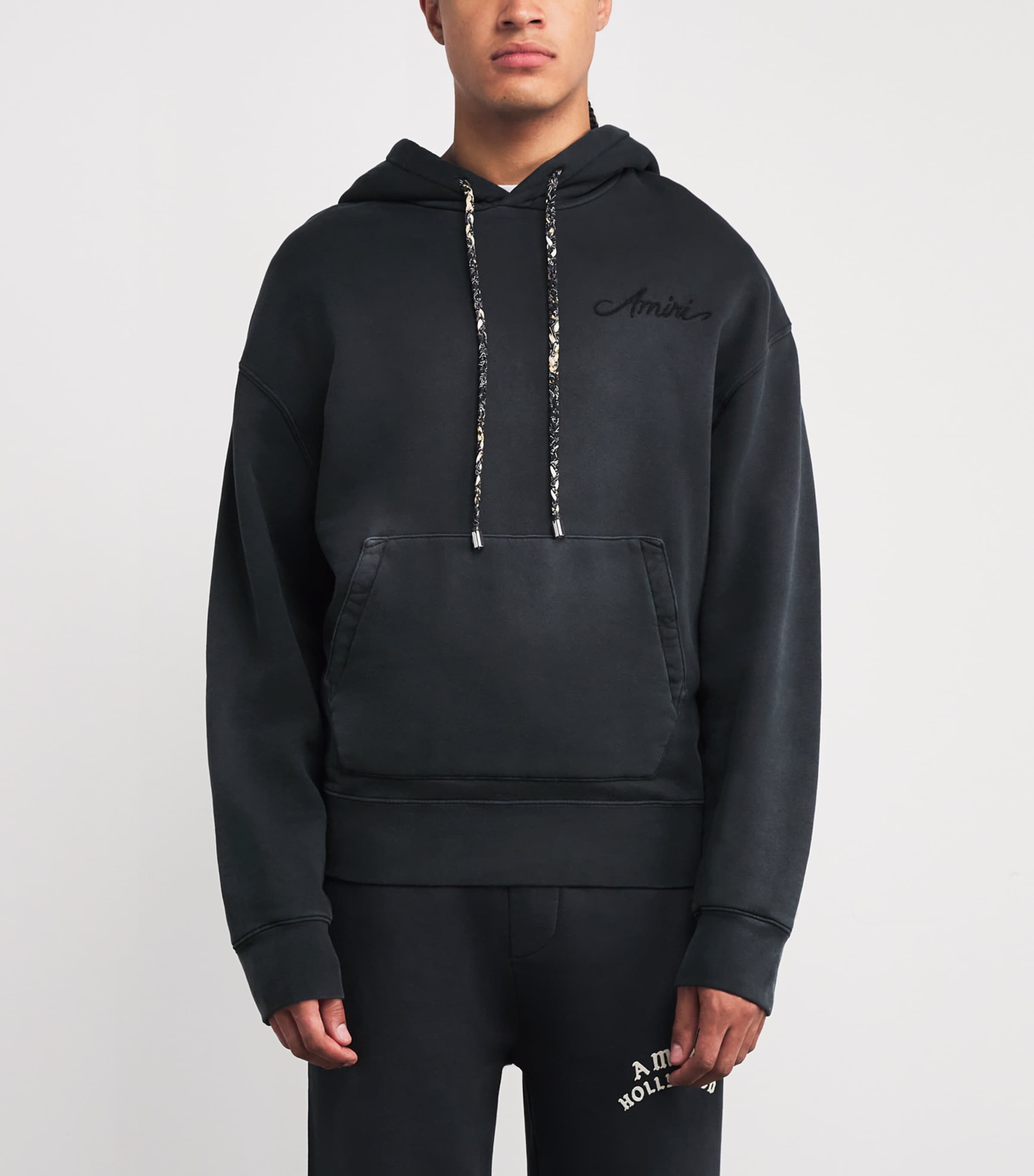AMIRI Mens Cotton Bleach Bandana Hoodie Black Image 3
