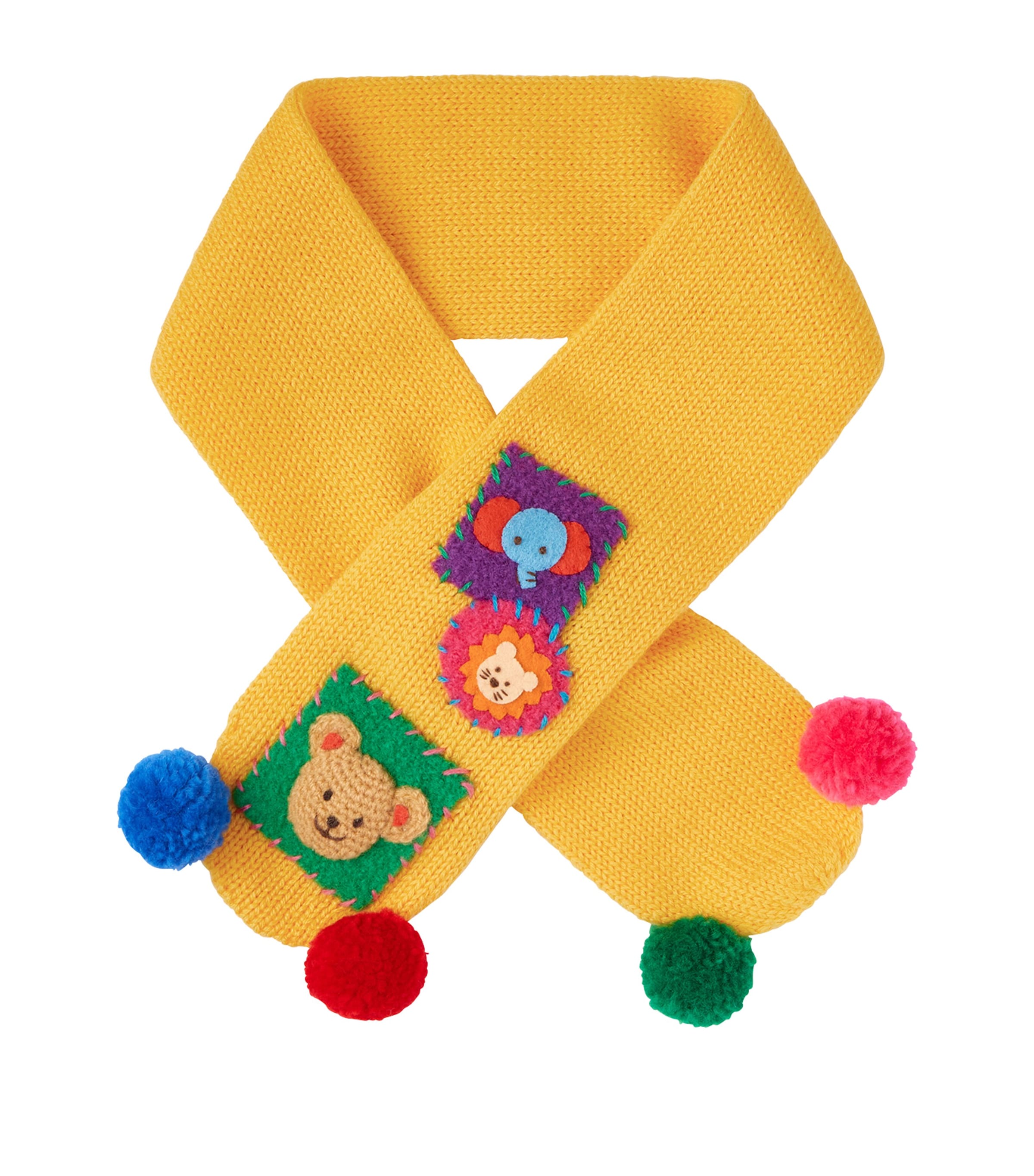 Miki House Wool-blend Pom-pom Scarf In Yellow