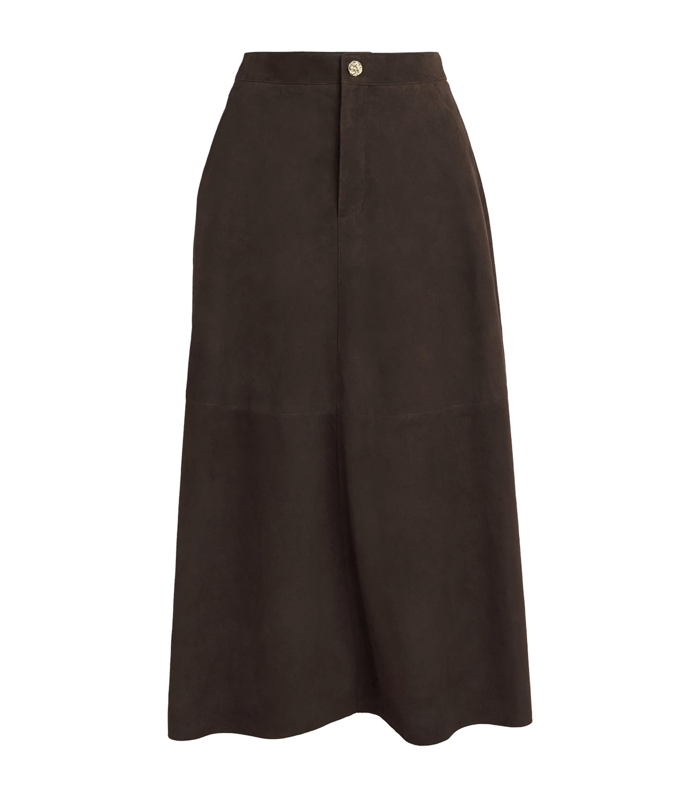 RETORI Womens Suede Straight Midi Skirt Chocolate Image 1