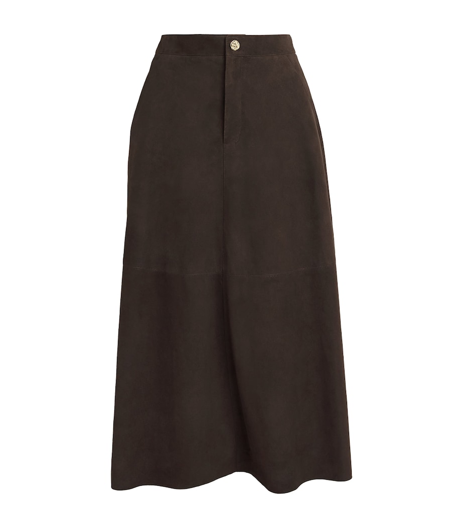 RETORI Womens Suede Straight Midi Skirt Chocolate Image 1