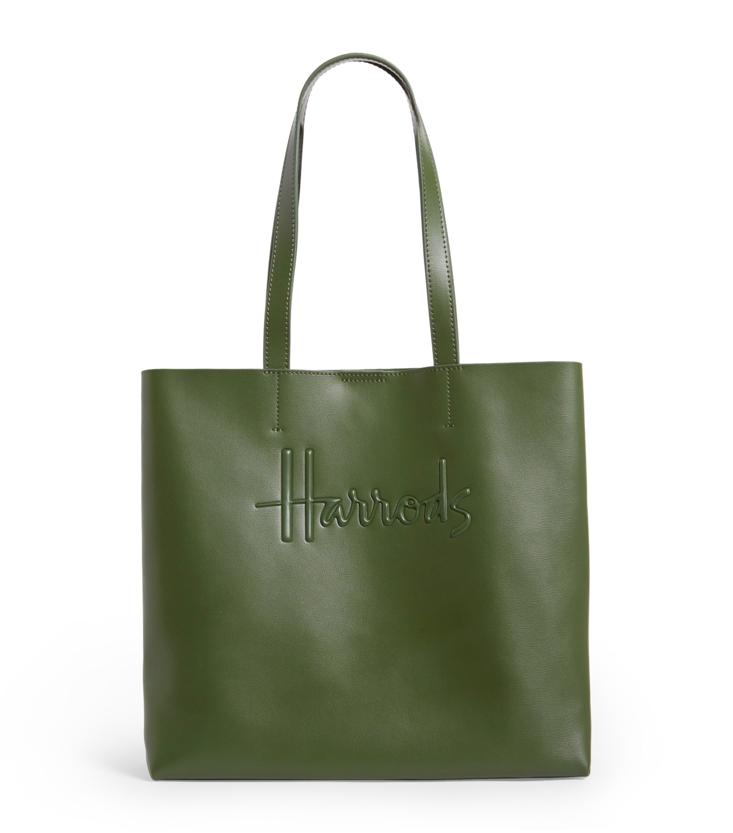 Harrods Medium Leather Kensington Tote Bag In Green