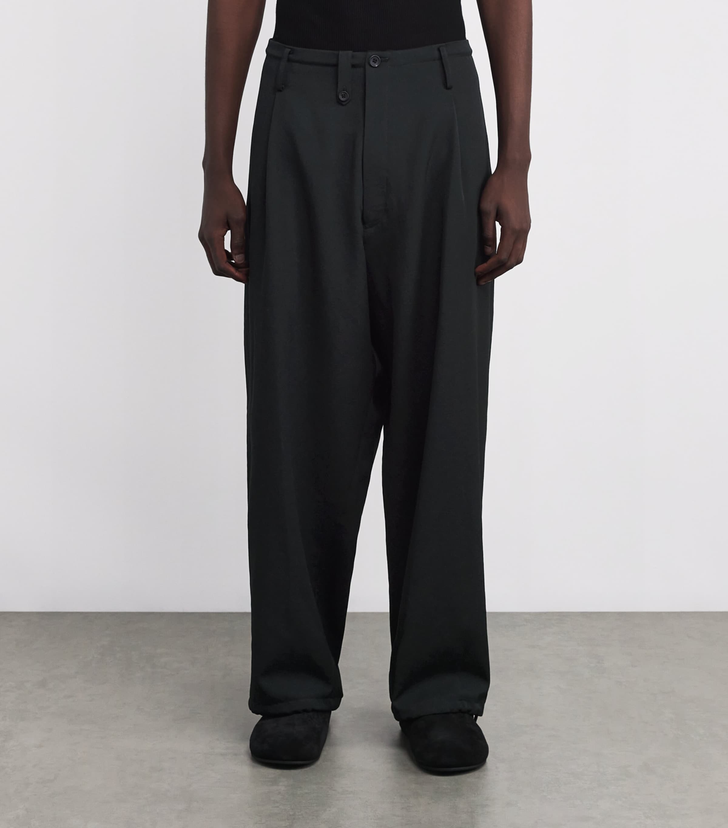 Wool String-Pleated Trousers BLACK 2 Image 3