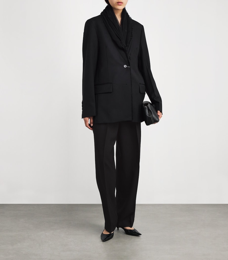 Double-Pleat Straight Trousers 001 BLACK Image 2