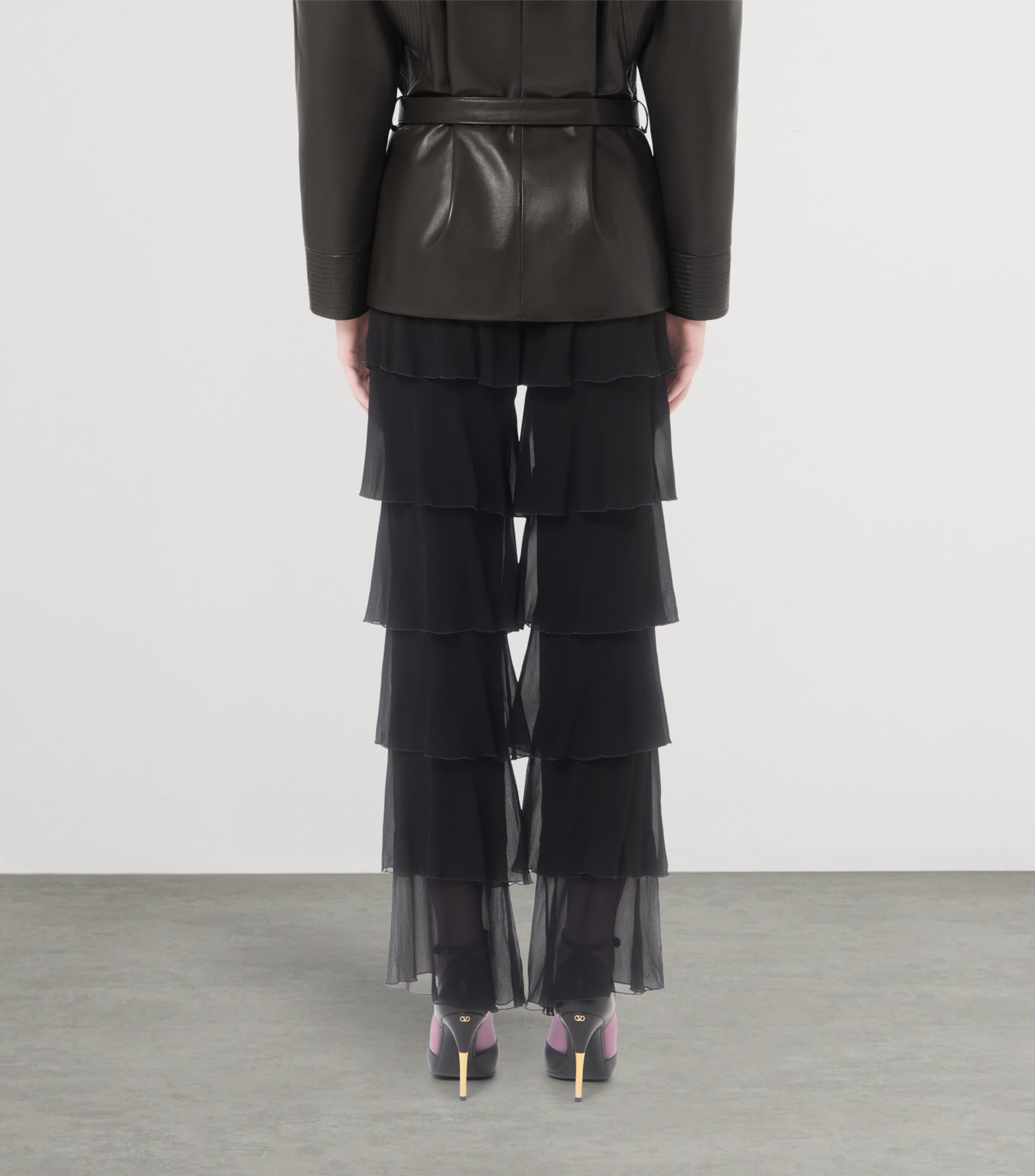 Valentino Womens Silk Georgette Ruffled Trousers Image 5