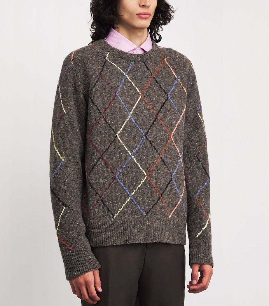 Wool-Cotton Argyle Sweater BROWN-67 Image 3