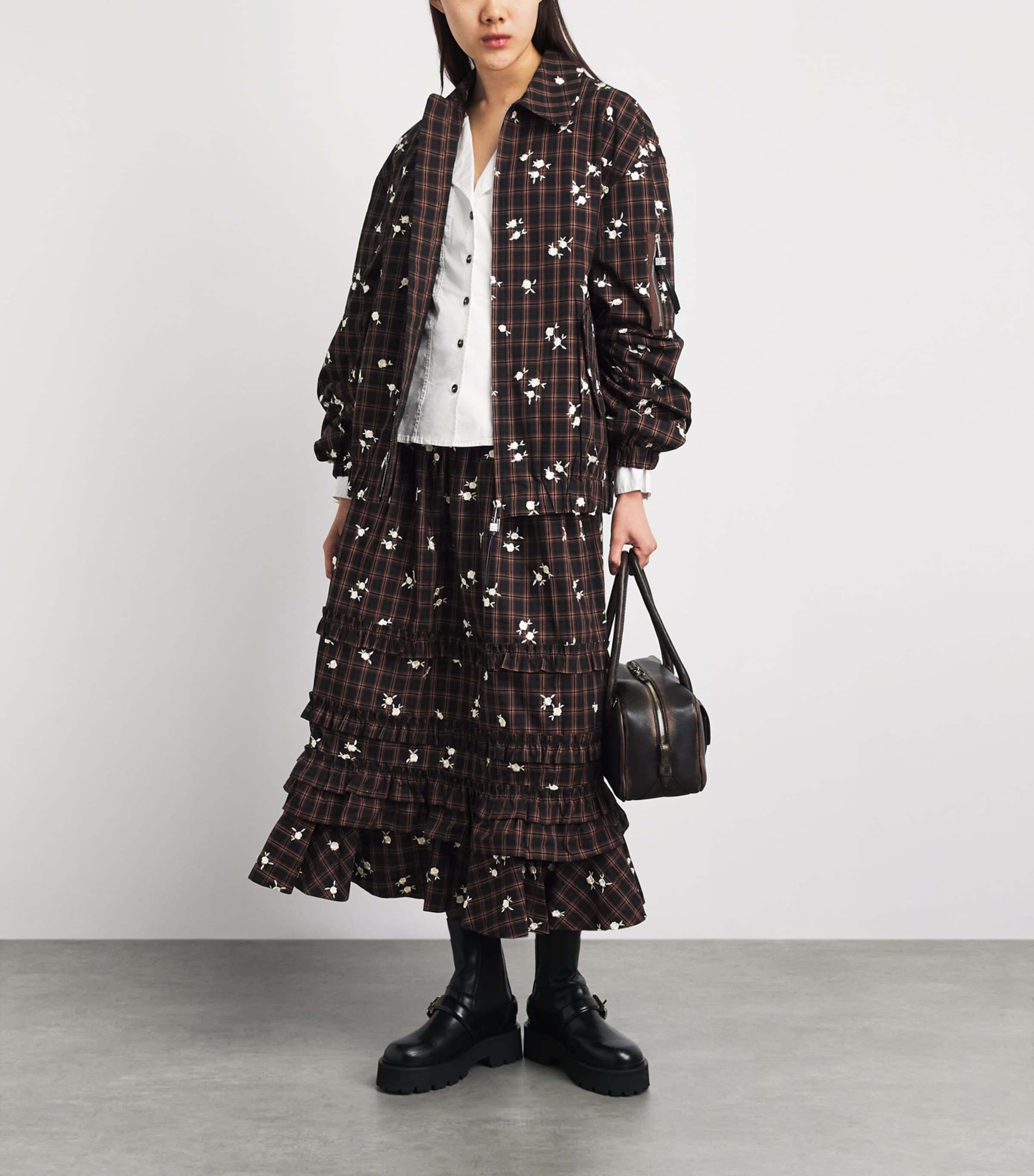 GANNI Womens Organic Cotton Printed Midi Skirt Cappuccino Image 2