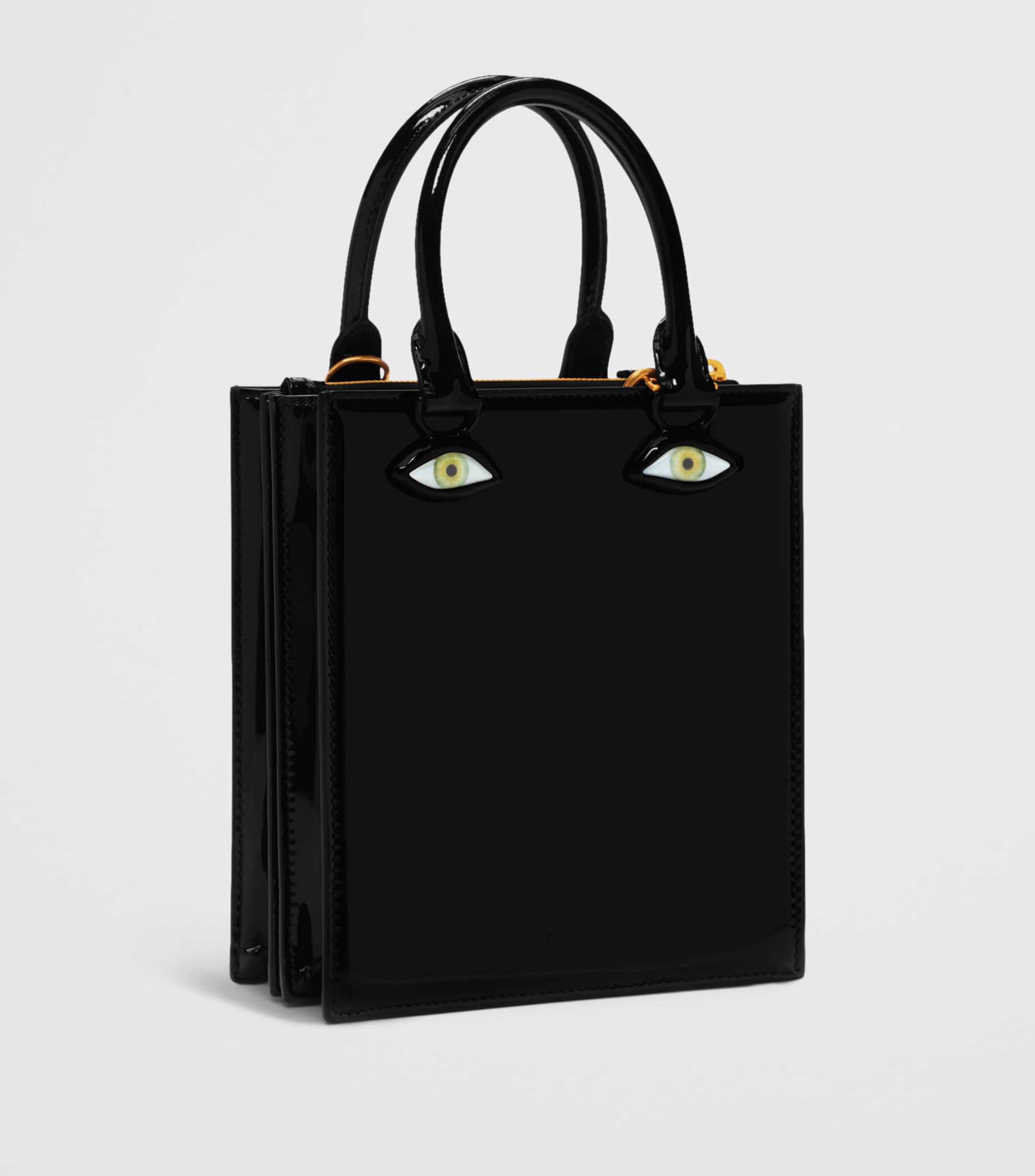 Schiaparelli Patent Calfskin Face Top-Handle Bag Black Image 4