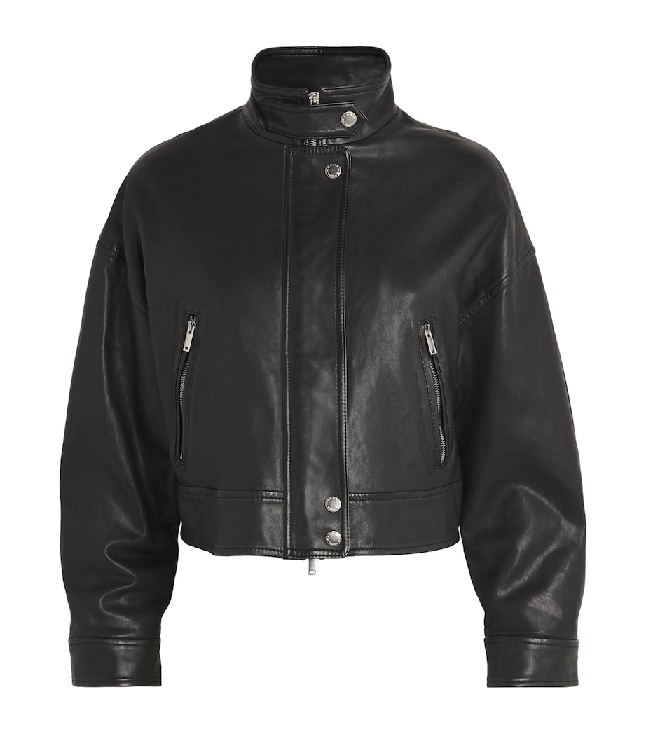 Leather Bomber Jacket BLACK Image 1