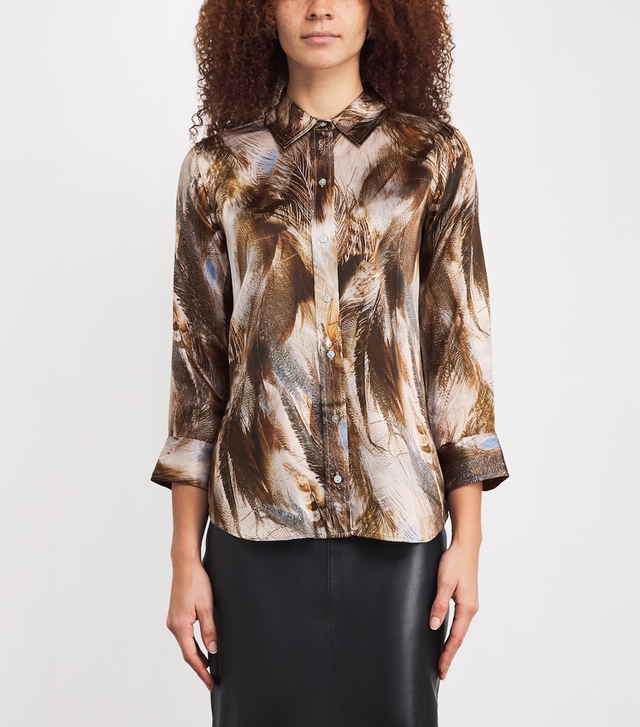 Silk Cropped-Sleeve Dani Blouse NEUTRAL/BL MIX FTHER Image 3