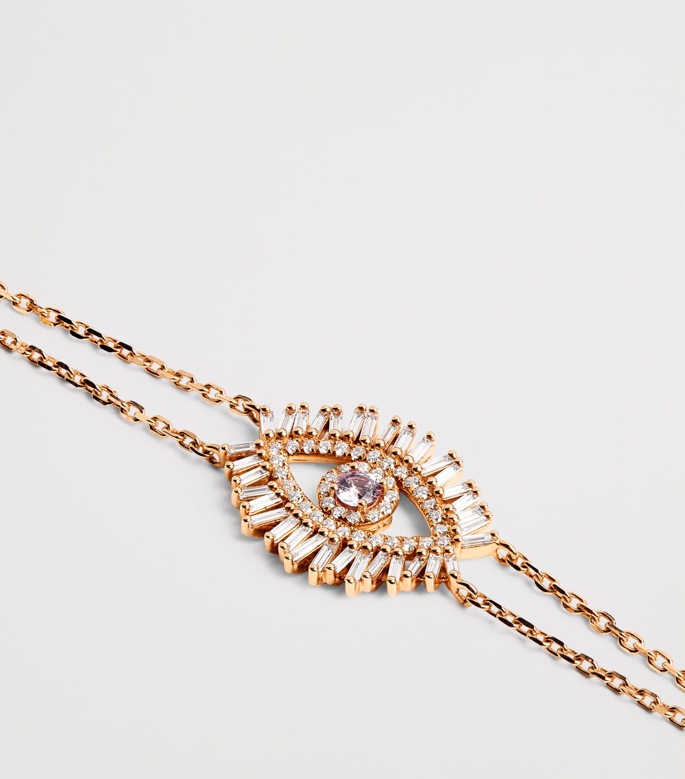 Suzanne Kalan Rose Gold, Diamond and Pink Sapphire Evil Eye Chain Bracelet Rg/p Image 3