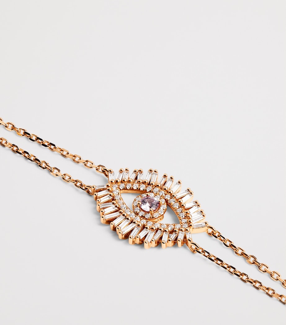 Suzanne Kalan Rose Gold, Diamond and Pink Sapphire Evil Eye Chain Bracelet Rg/p Image 3