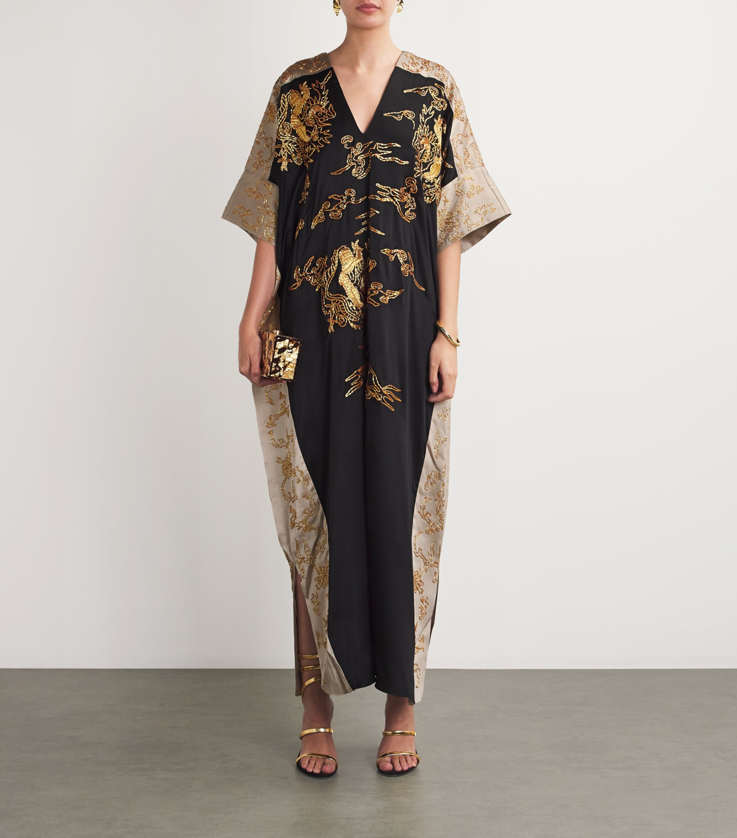 Natori Womens Silk Cocoon Dragon Kaftan Blk Black Image 5