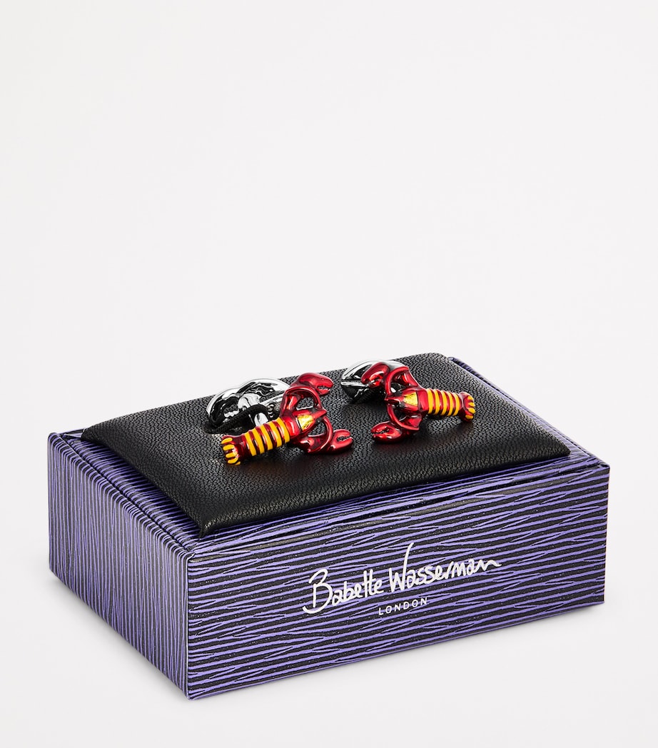 Rhodium-Plated Enamel Lobster Cufflinks RED Image 3