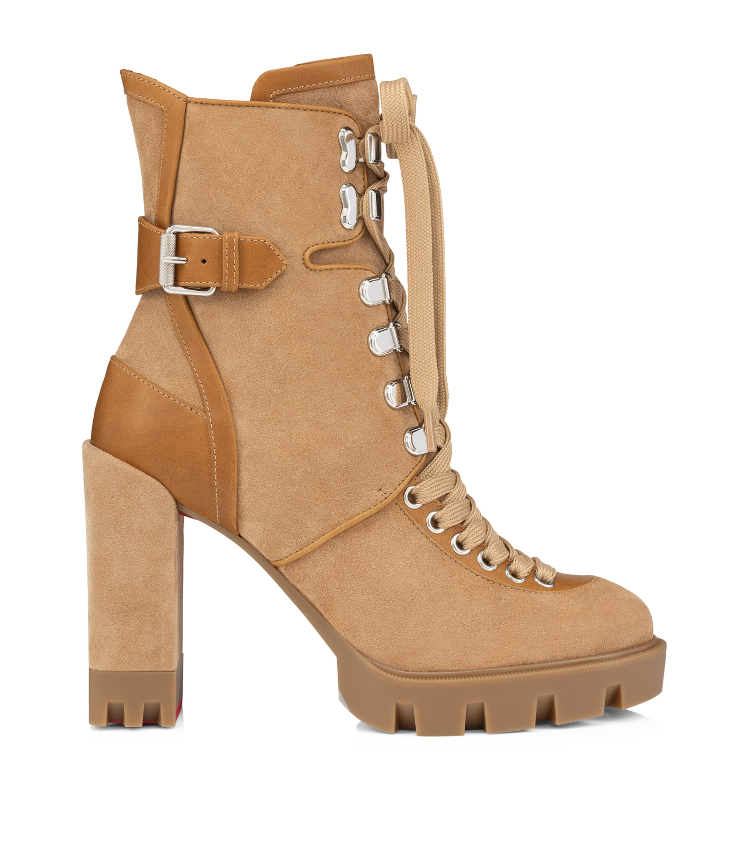 Christian Louboutin Macademia Suede Lace-up Boots 100 In Beige