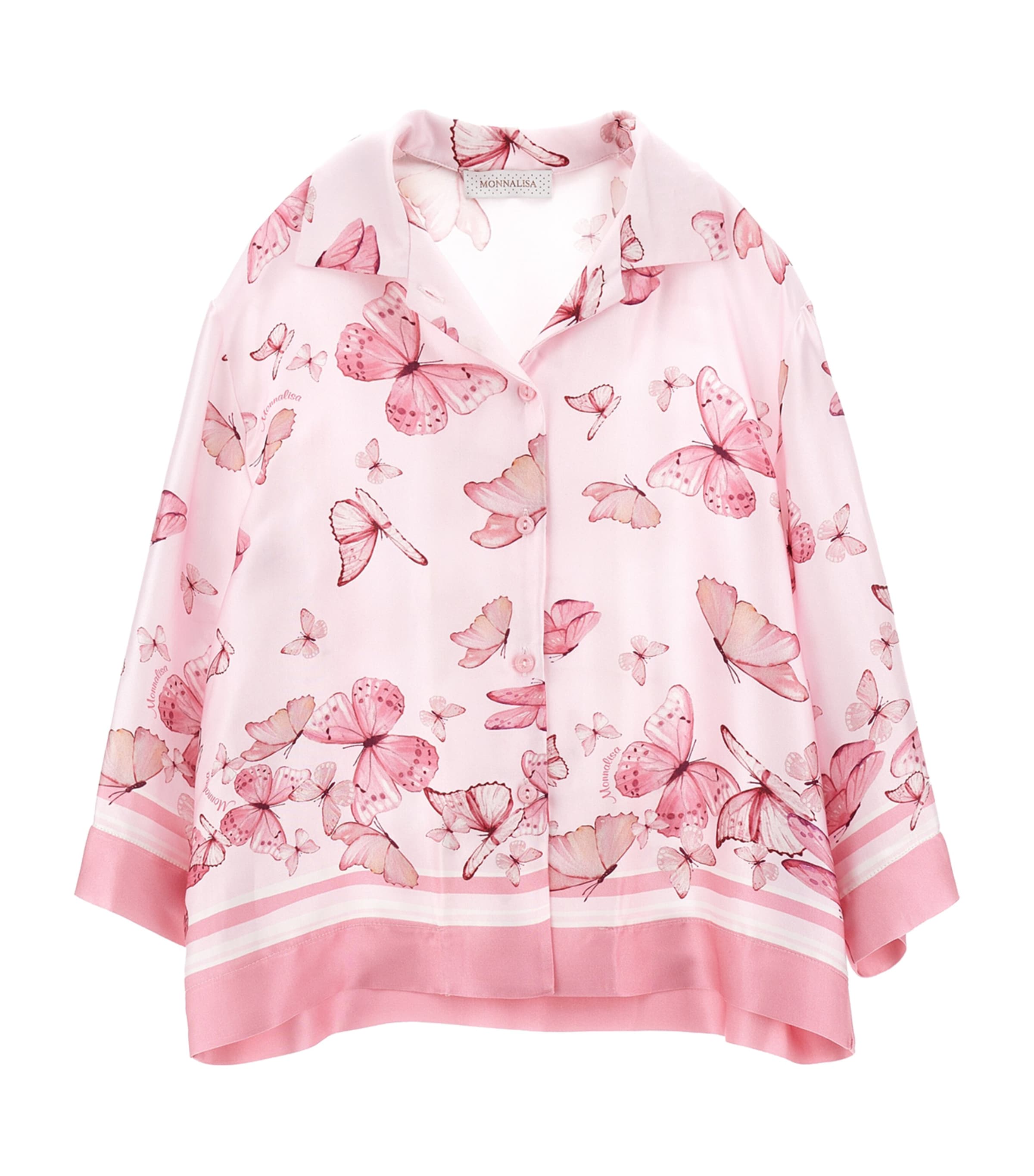 Monnalisa Satin Butterfly Print Shirt