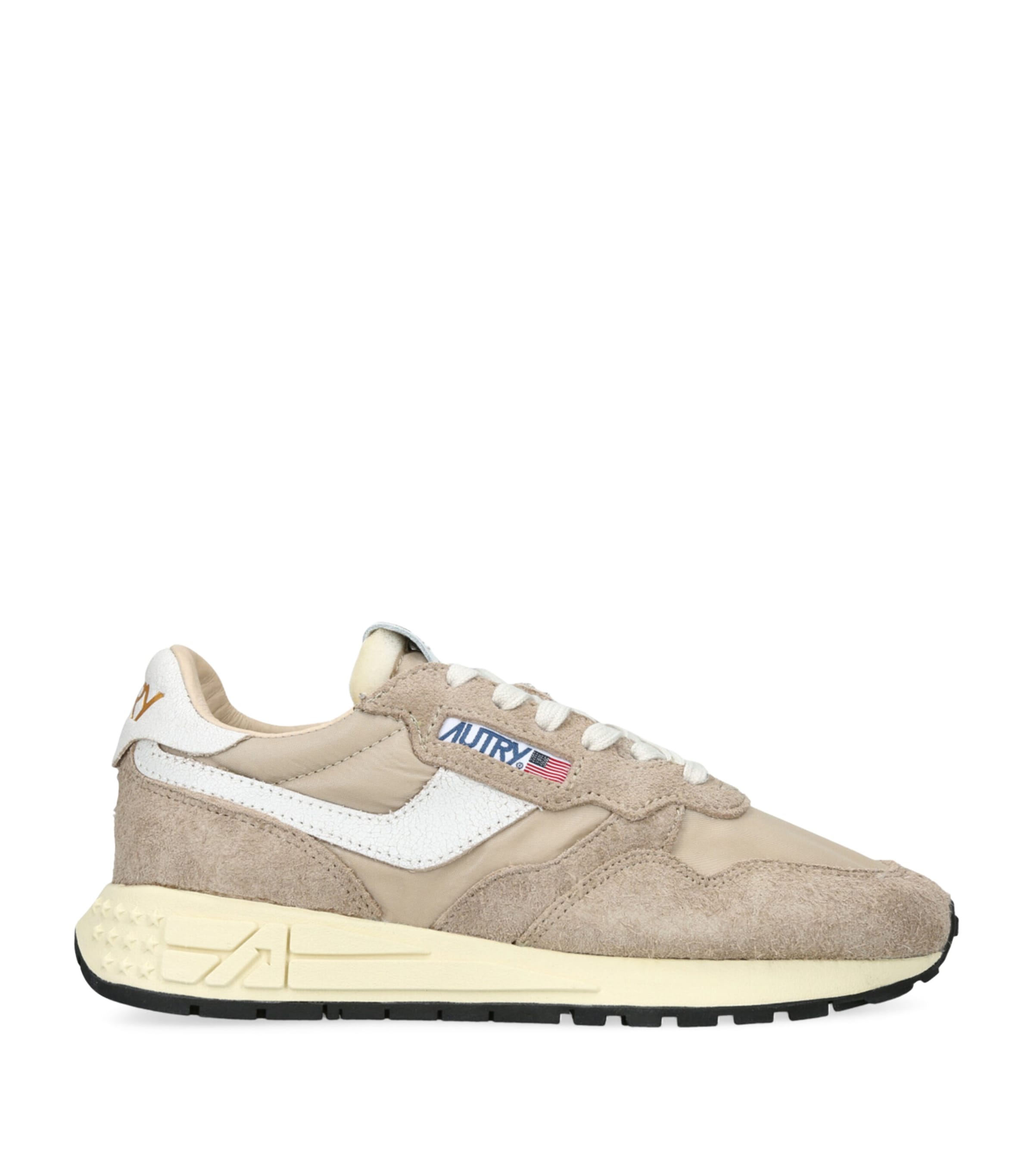 Autry Reelwind Low Nylon And Leather Craquele Pepper And White Sneakers In Beige