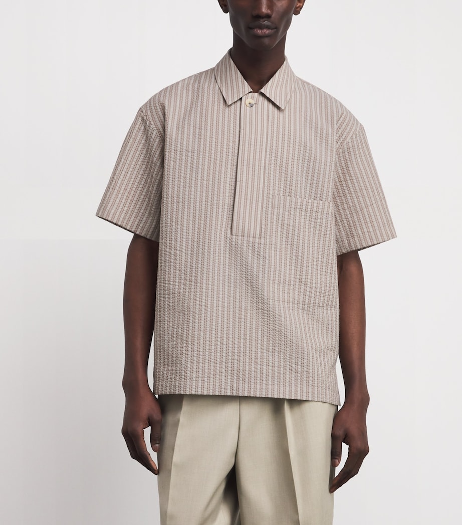 Le 17 Septembre Mens Cotton-Blend Seersucker Stripe Shirt Brown Image 3