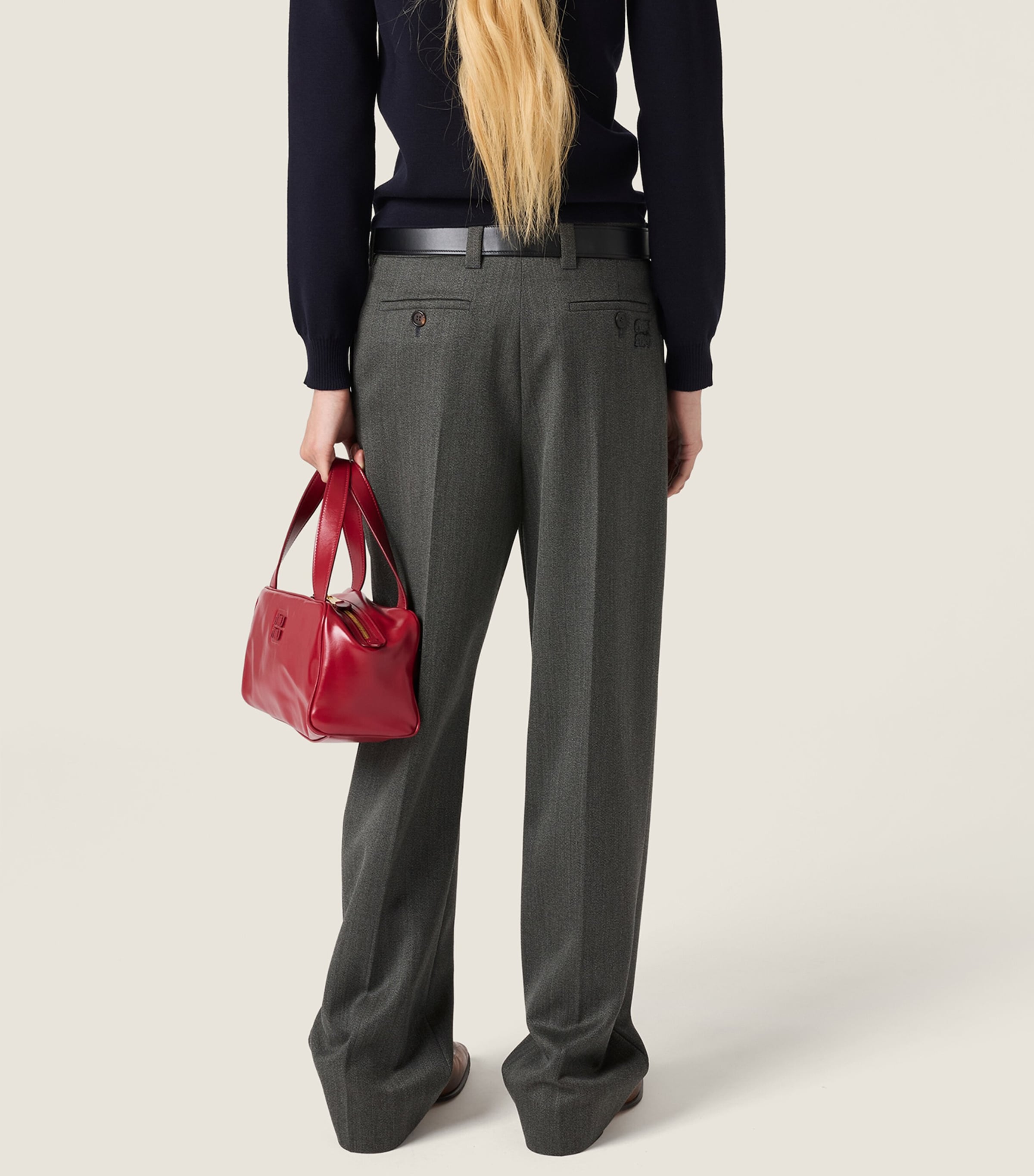 Miu Miu Womens Wool Straight Trousers Grey Image 3