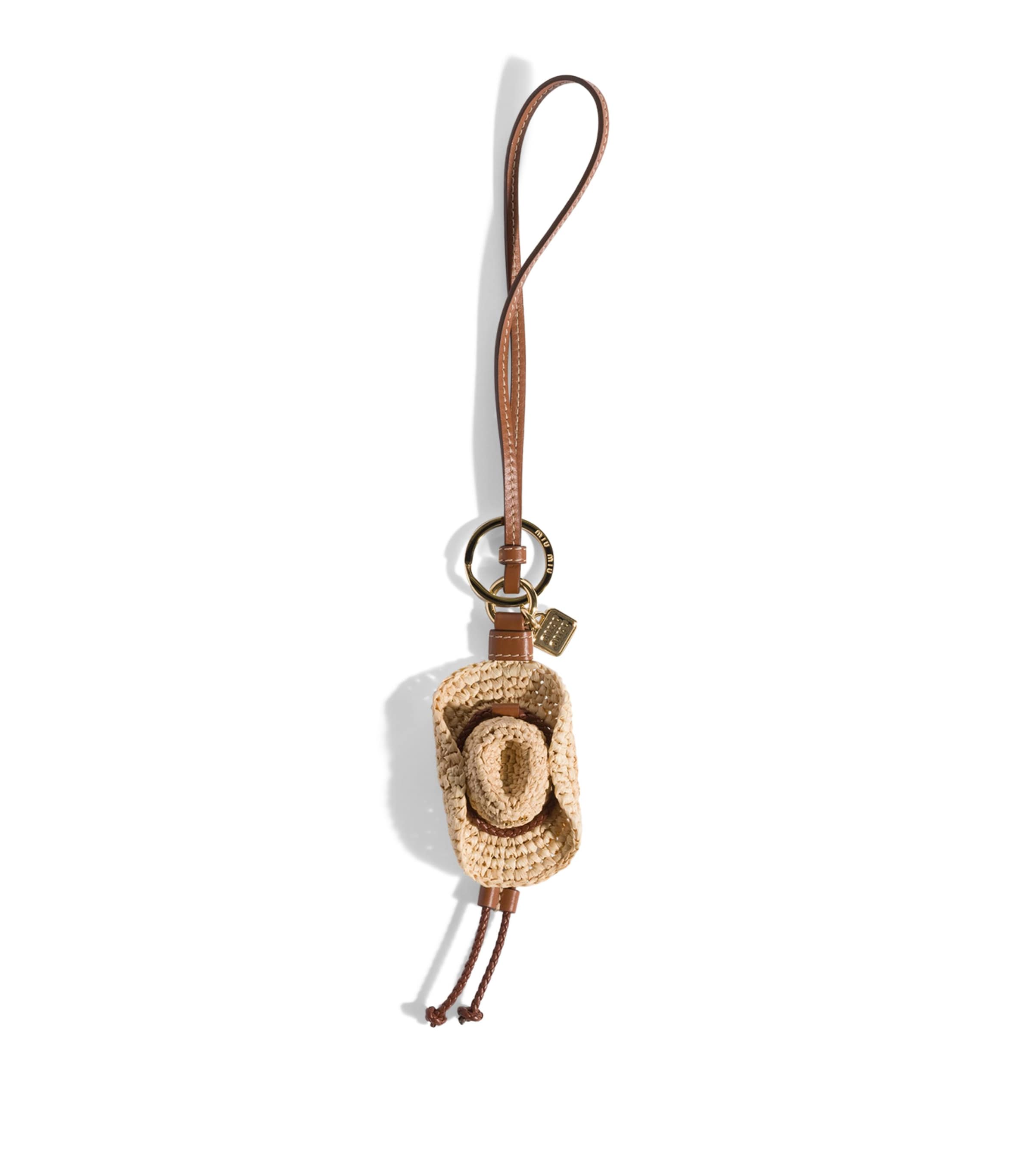 Miu Miu Raffia and Leather Sunhat Keyring Neutral Image 1
