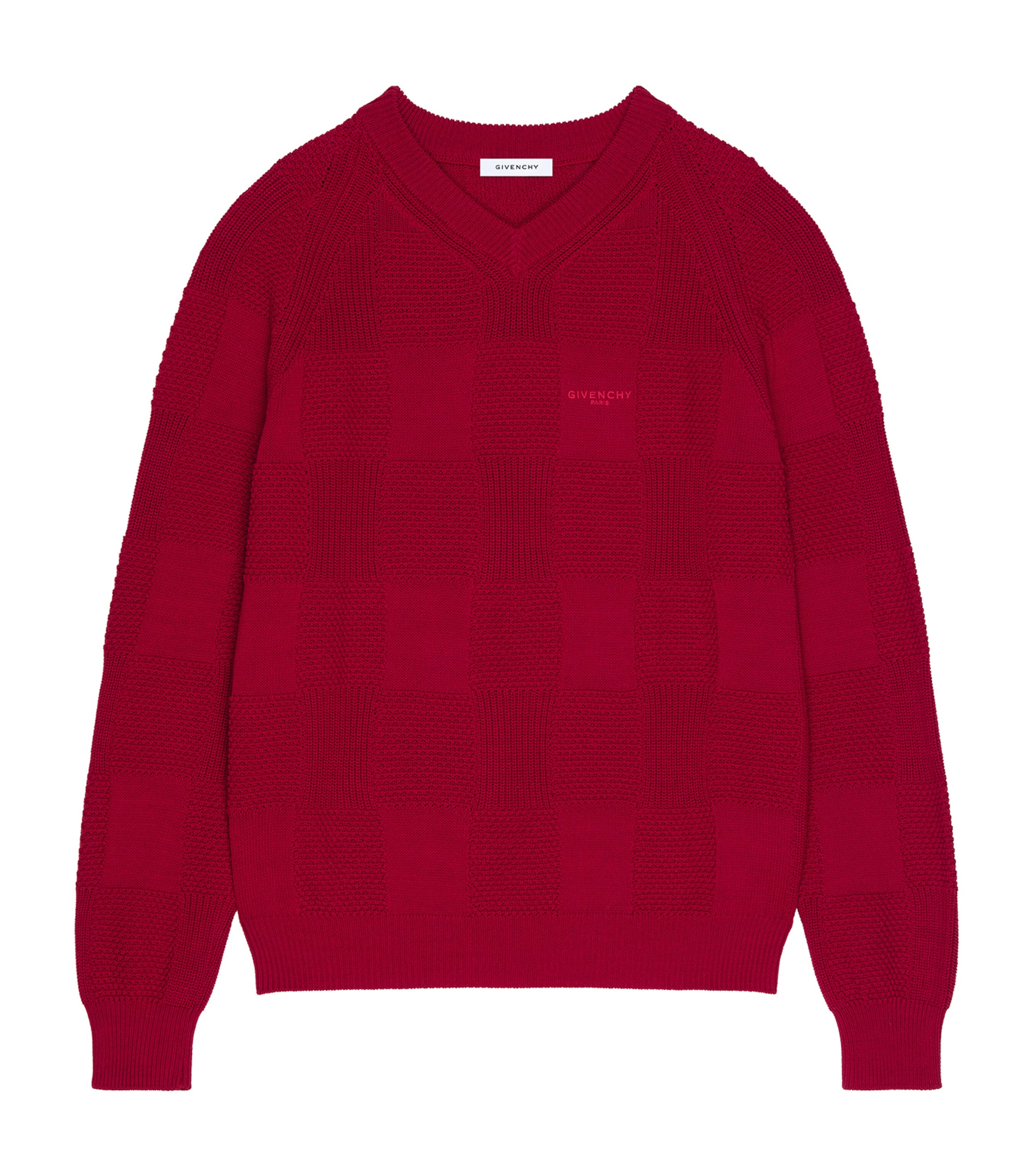 Cotton-Blend Knit Check Sweater DARK RED Image 1