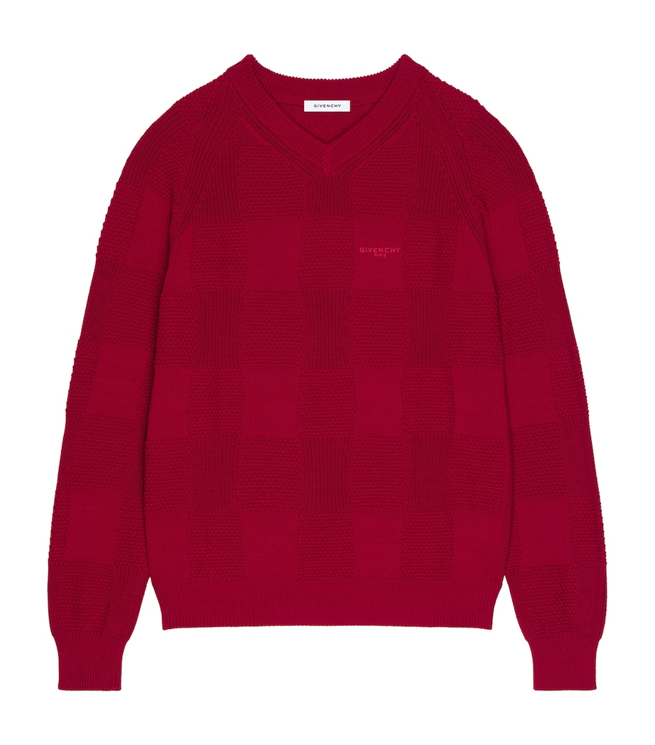 Cotton-Blend Knit Check Sweater DARK RED Image 1