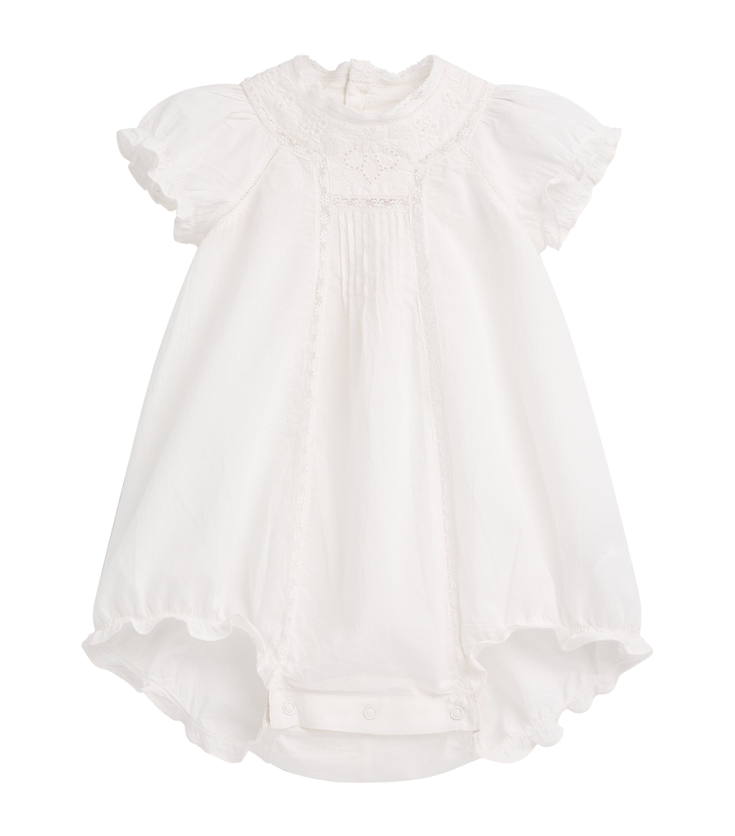 Bonpoint Cotton Embroidered Bubble Bodysuit (1-12 Months) Blanc Lait Image 1