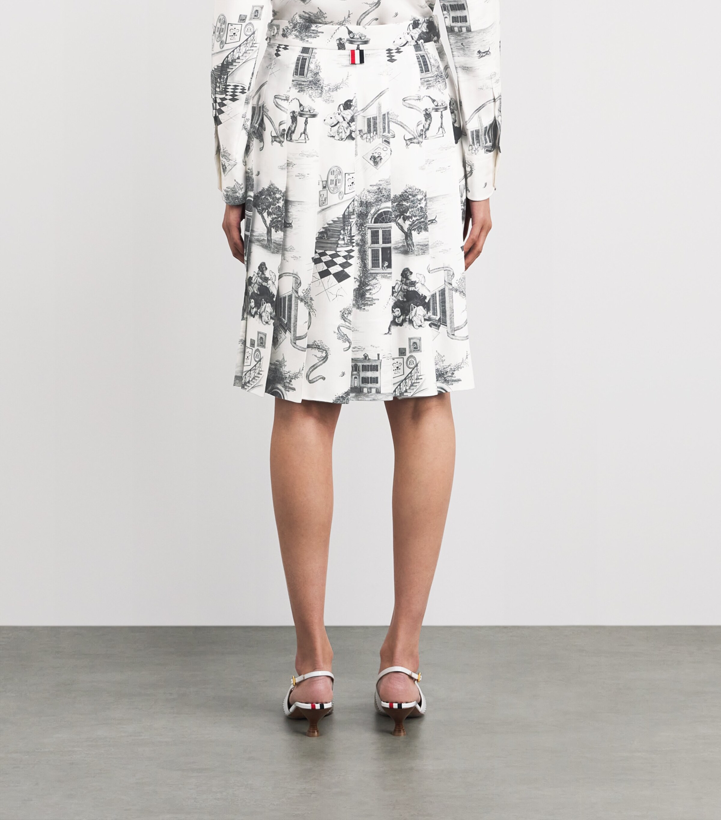Thom Browne Womens Silk Twill Hector Pleated Skirt Blk/wht Image 5