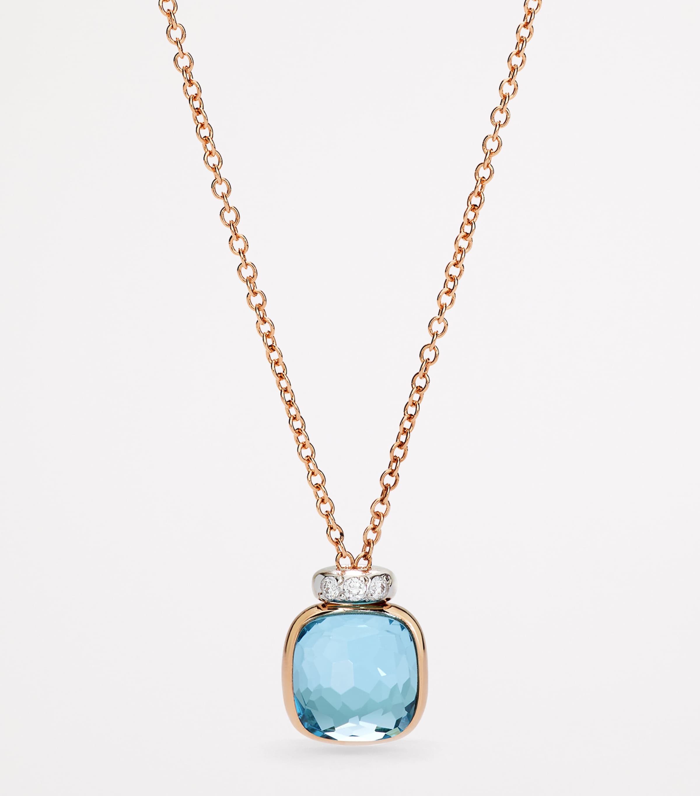 Pomellato Mixed Gold, Blue Topaz And Diamond Nudo Necklace In Rose Gold