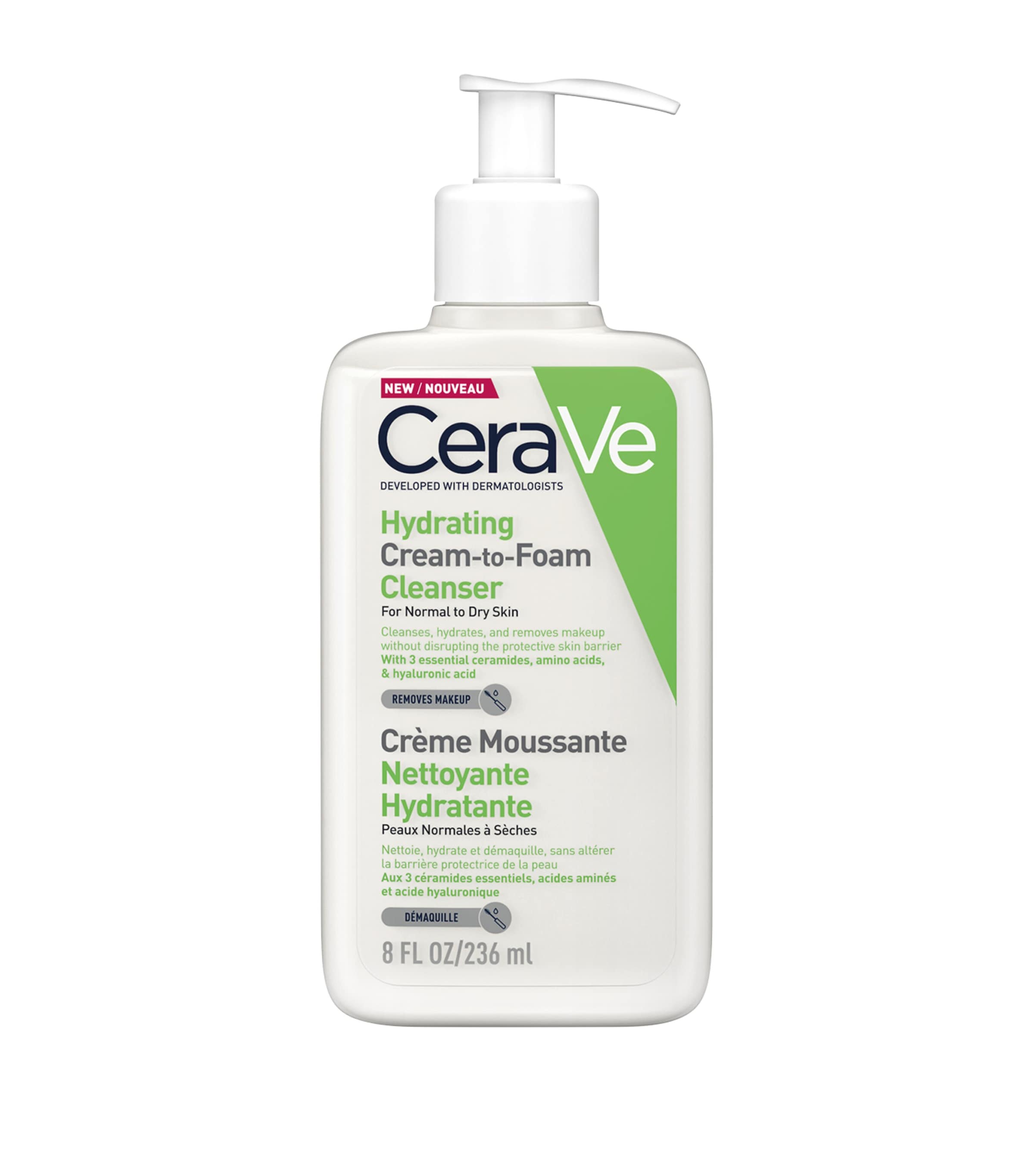 Cerave Hydrating Cream-to-foam Cleanser In White