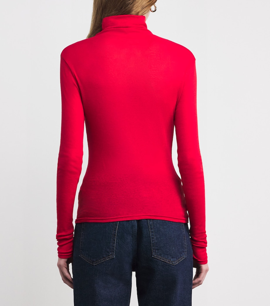 Cotton Sheer High-Neck Top TRUE SCARLET RED Image 4